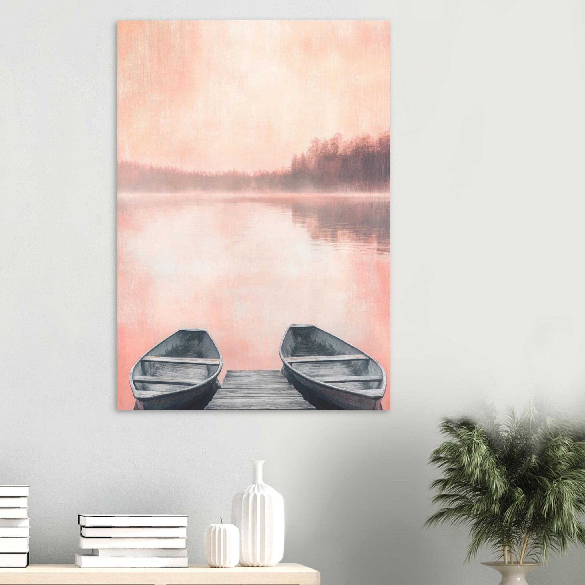 Aluminum Print Portrait - Serene Lake with Rowboats A tranquil lake - Shop Ai Art WebShop - Digital Art online Store