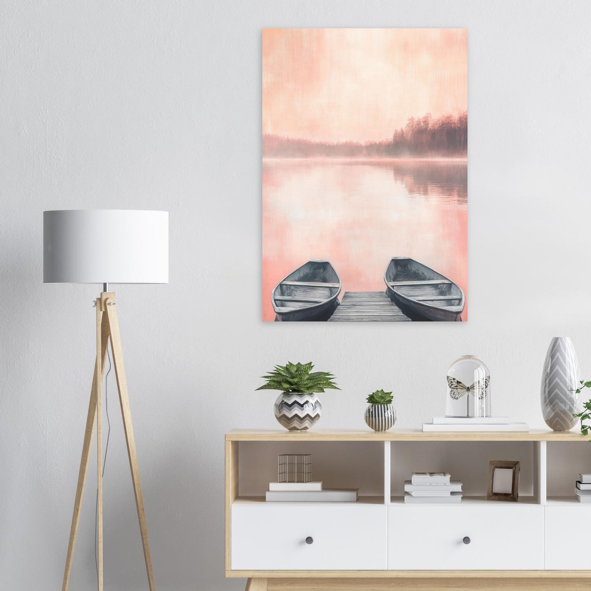 Aluminum Print Portrait - Serene Lake with Rowboats A tranquil lake - Shop Ai Art WebShop - Digital Art online Store