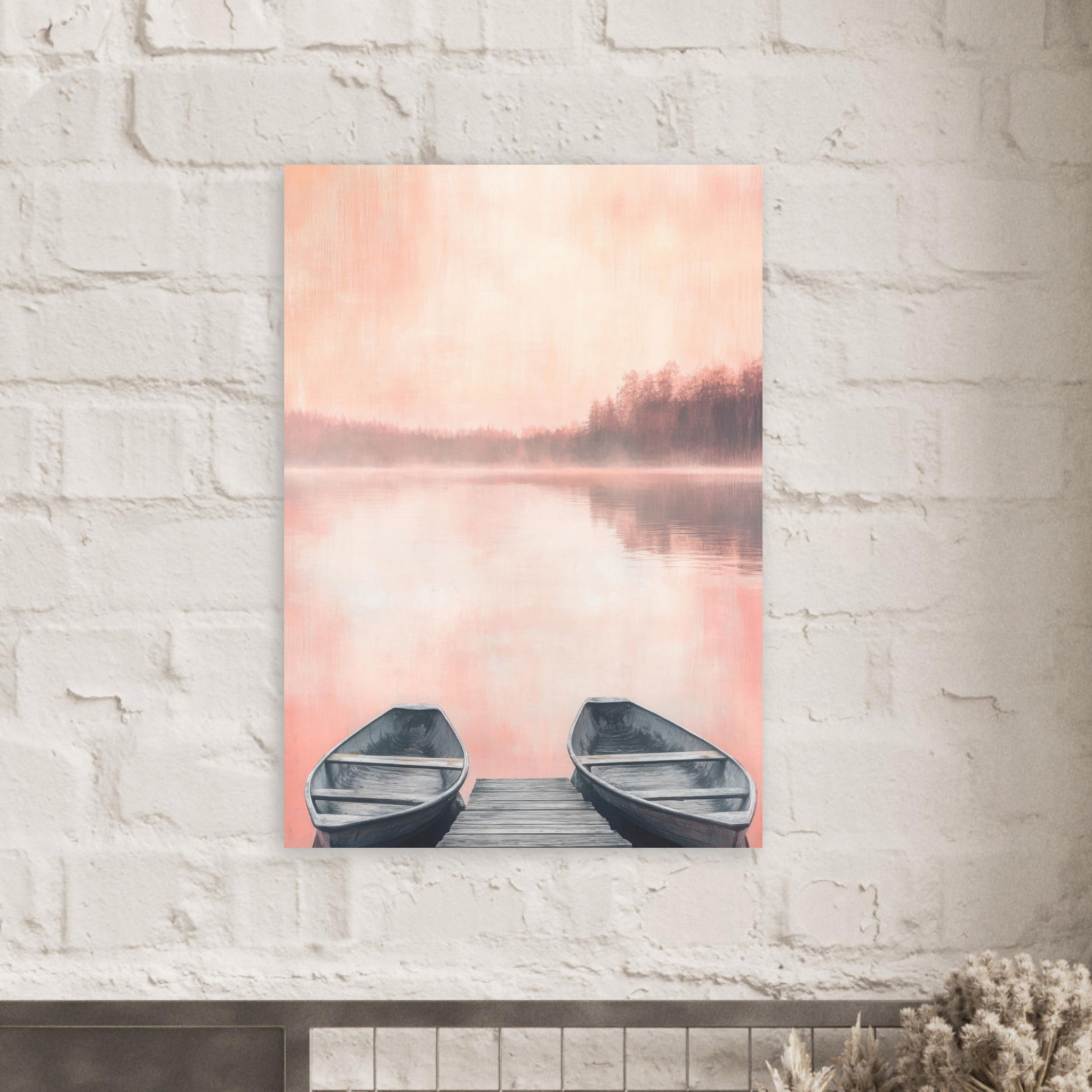 Aluminum Print Portrait - Serene Lake with Rowboats A tranquil lake - Shop Ai Art WebShop - Digital Art online Store