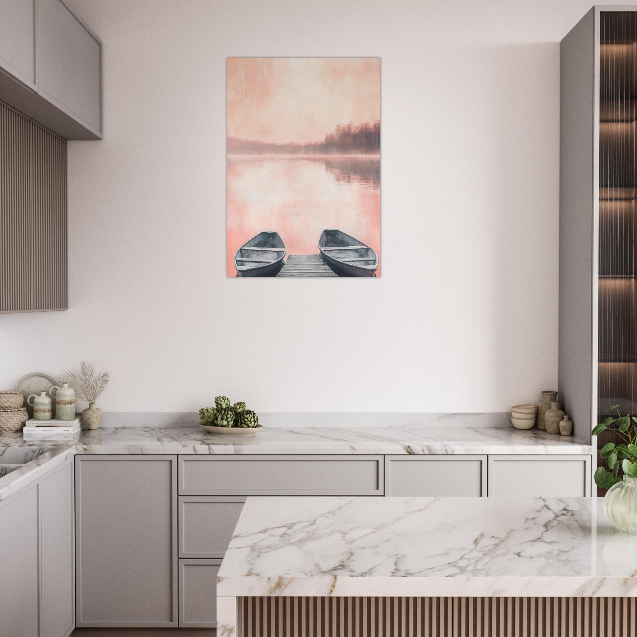 Aluminum Print Portrait - Serene Lake with Rowboats A tranquil lake - Shop Ai Art WebShop - Digital Art online Store