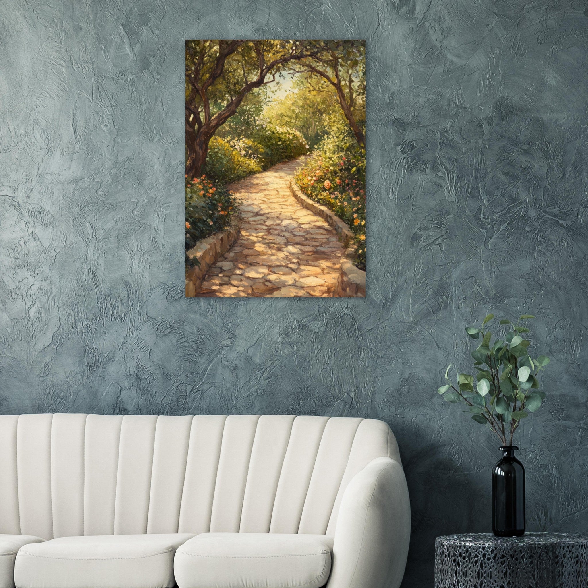 Aluminum Print Portrait - Sunlit Garden Path A meandering pathway through - Shop Ai Art WebShop - Digital Art online Store