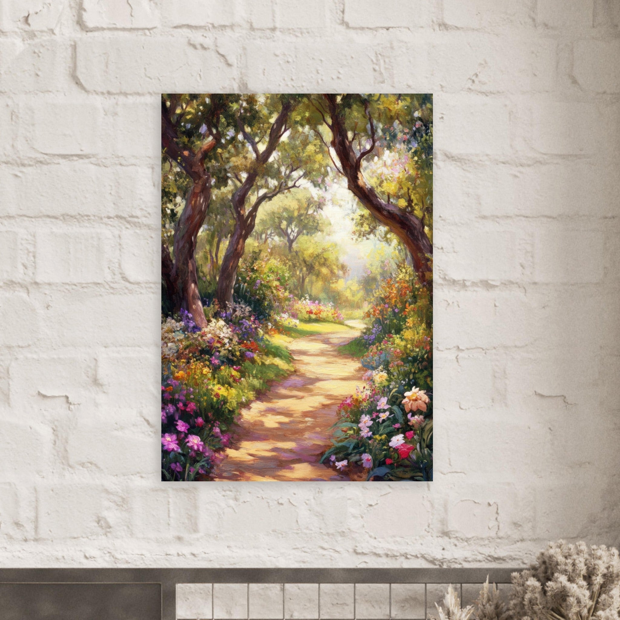 Aluminum Print Portrait - Sunlit Garden Path A meandering pathway through 2 - Shop Ai Art WebShop - Digital Art online Store