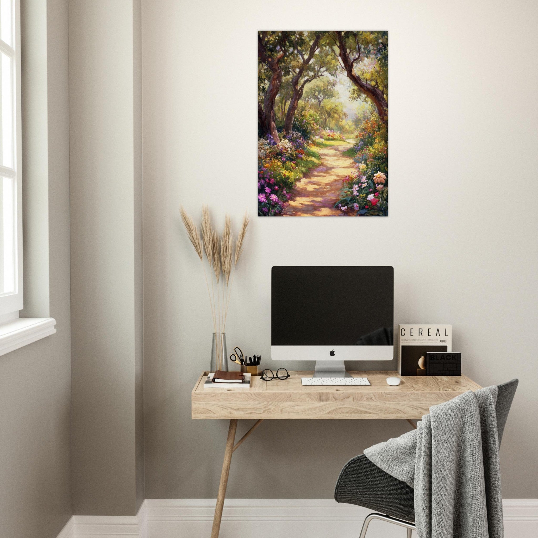 Aluminum Print Portrait - Sunlit Garden Path A meandering pathway through 2 - Shop Ai Art WebShop - Digital Art online Store