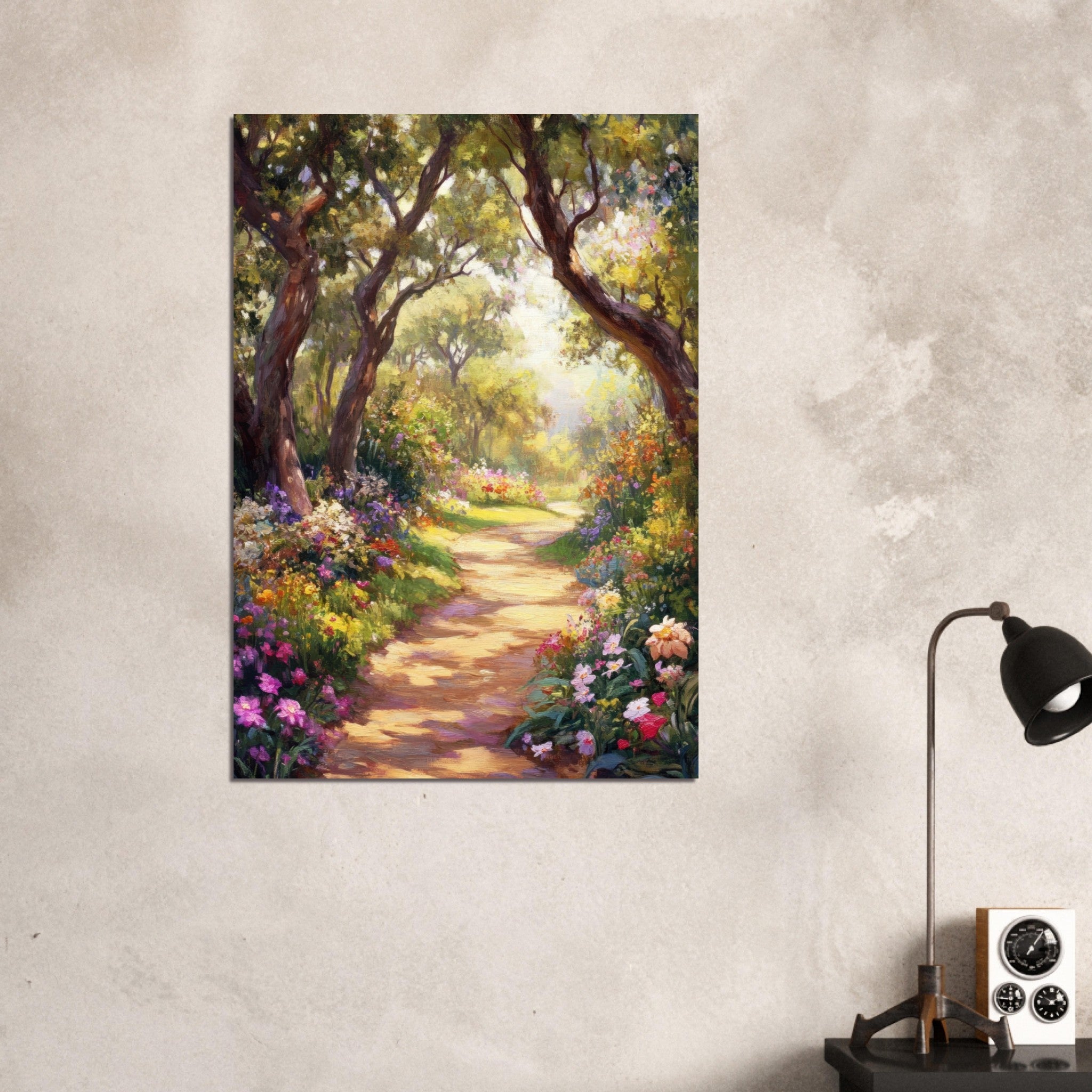 Aluminum Print Portrait - Sunlit Garden Path A meandering pathway through 2 - Shop Ai Art WebShop - Digital Art online Store