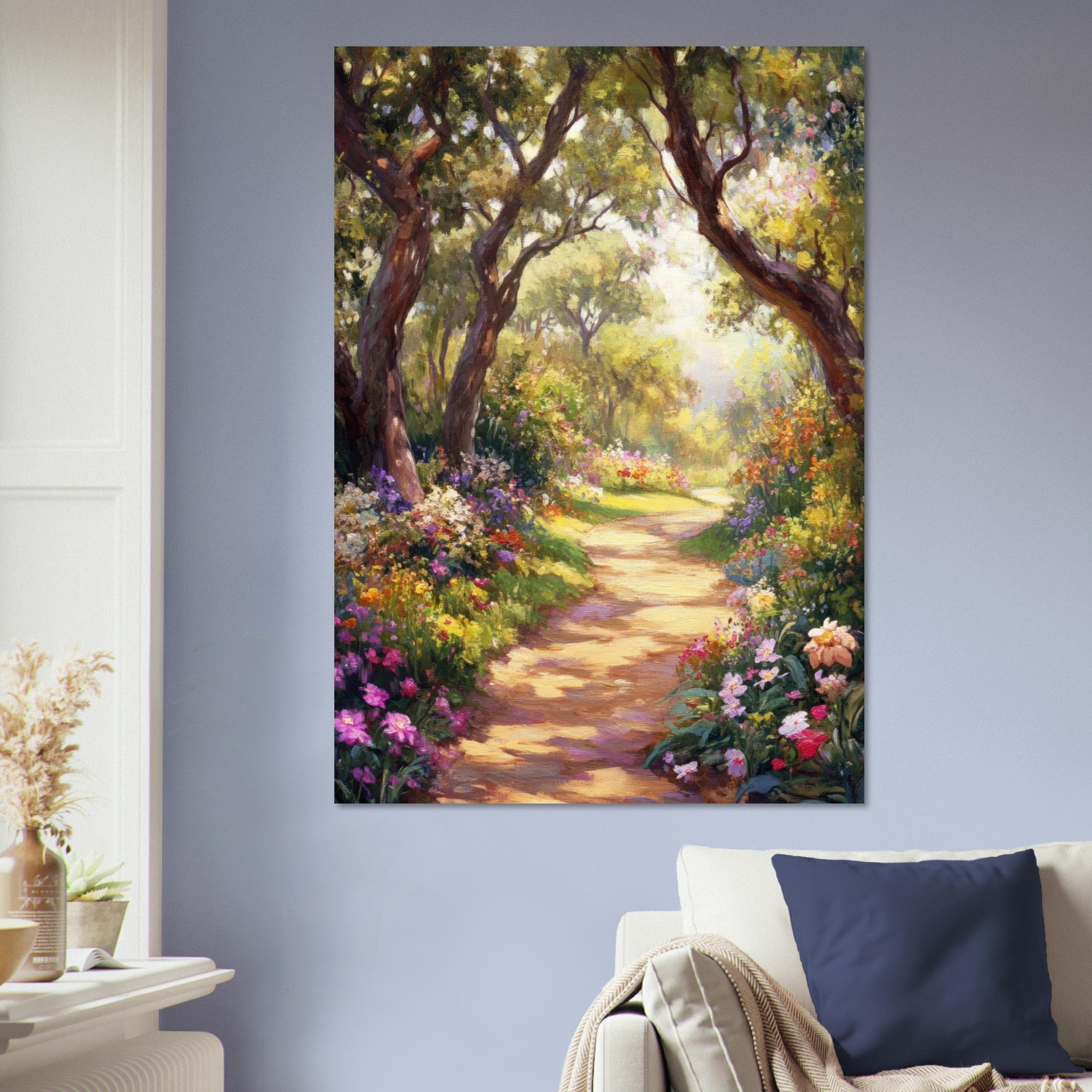 Aluminum Print Portrait - Sunlit Garden Path A meandering pathway through 2 - Shop Ai Art WebShop - Digital Art online Store