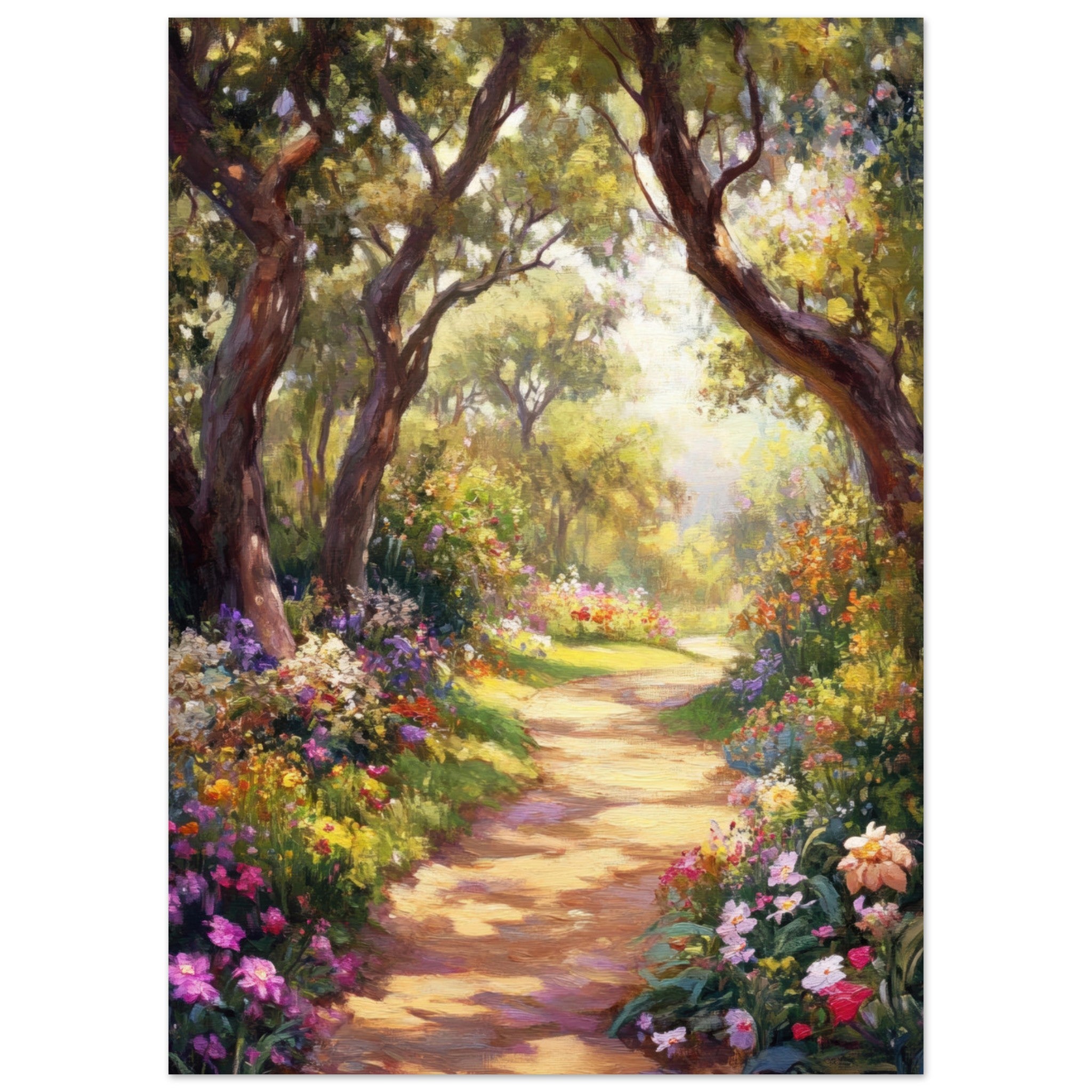 Aluminum Print Portrait - Sunlit Garden Path A meandering pathway through 2 - Shop Ai Art WebShop - Digital Art online Store