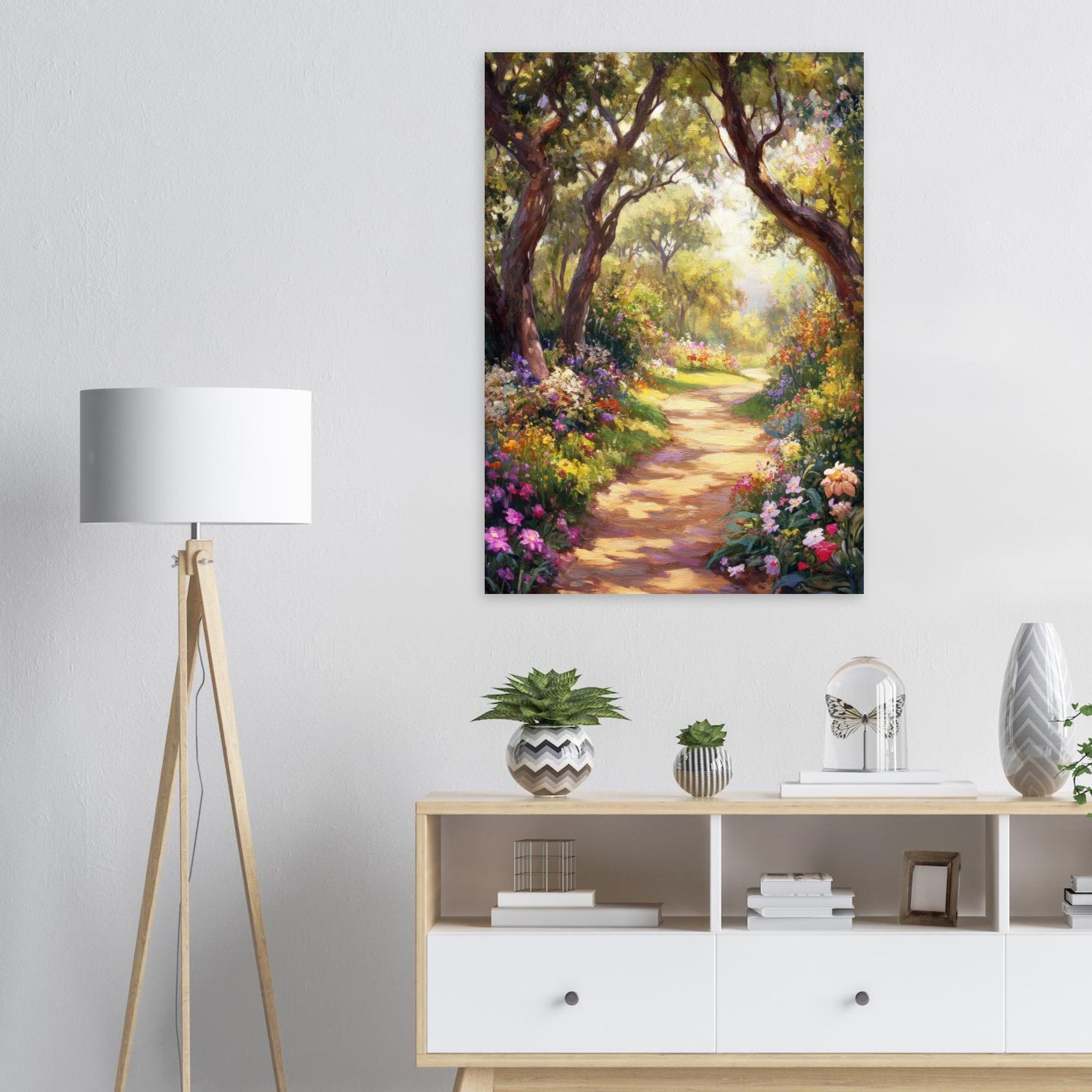 Aluminum Print Portrait - Sunlit Garden Path A meandering pathway through 2 - Shop Ai Art WebShop - Digital Art online Store