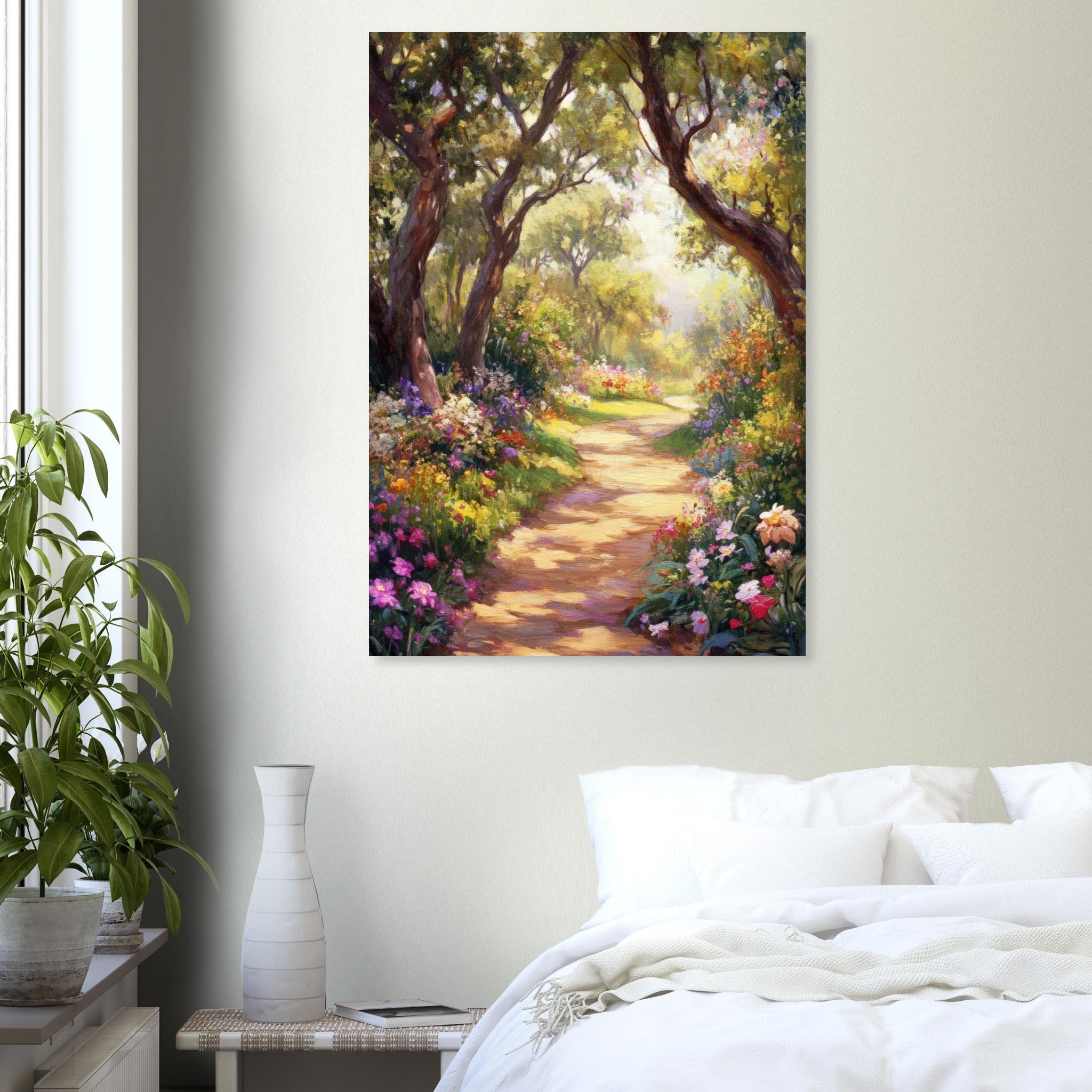 Aluminum Print Portrait - Sunlit Garden Path A meandering pathway through 2 - Shop Ai Art WebShop - Digital Art online Store