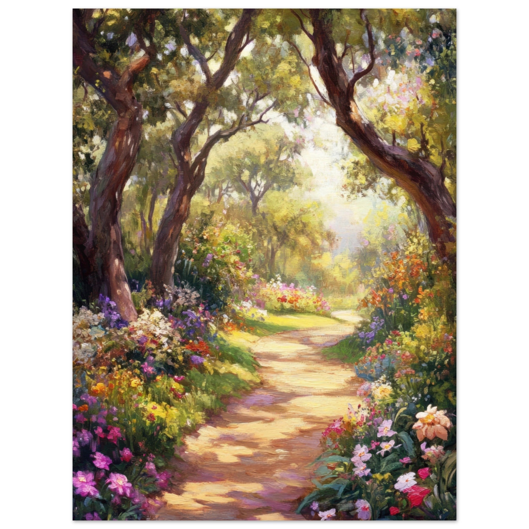 Aluminum Print Portrait - Sunlit Garden Path A meandering pathway through 2 - Shop Ai Art WebShop - Digital Art online Store