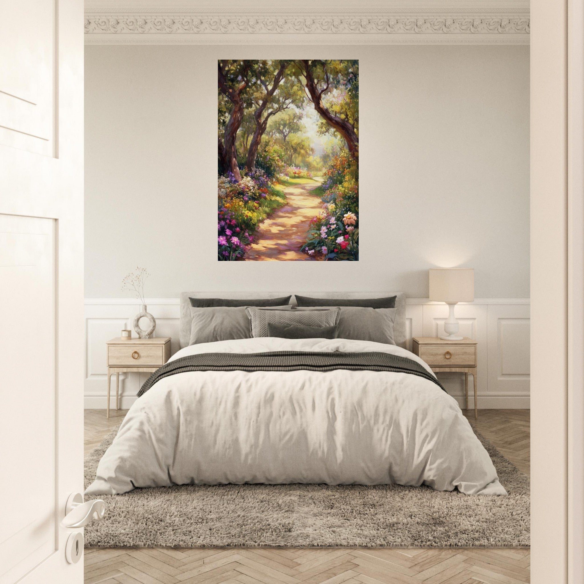 Aluminum Print Portrait - Sunlit Garden Path A meandering pathway through 2 - Shop Ai Art WebShop - Digital Art online Store