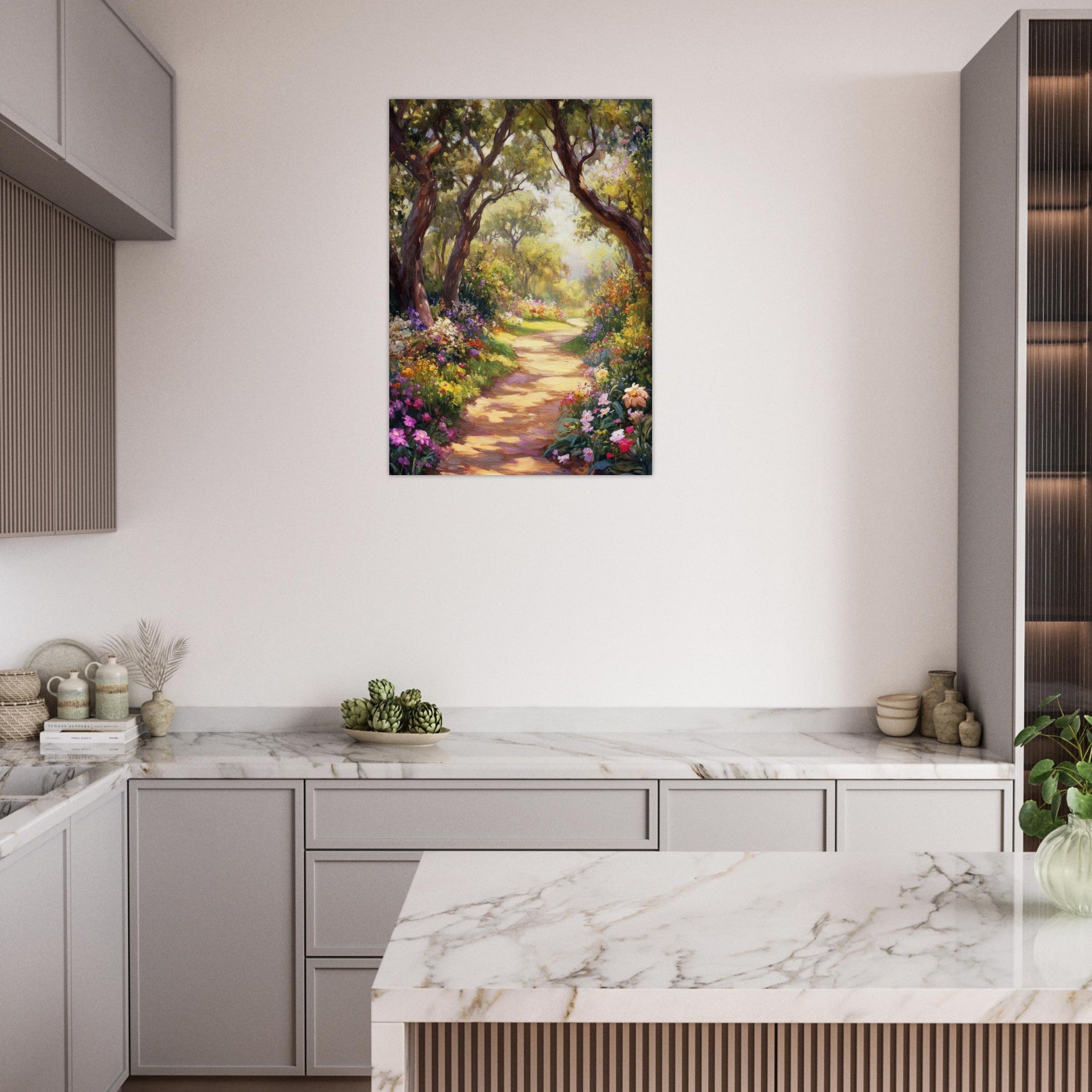 Aluminum Print Portrait - Sunlit Garden Path A meandering pathway through 2 - Shop Ai Art WebShop - Digital Art online Store