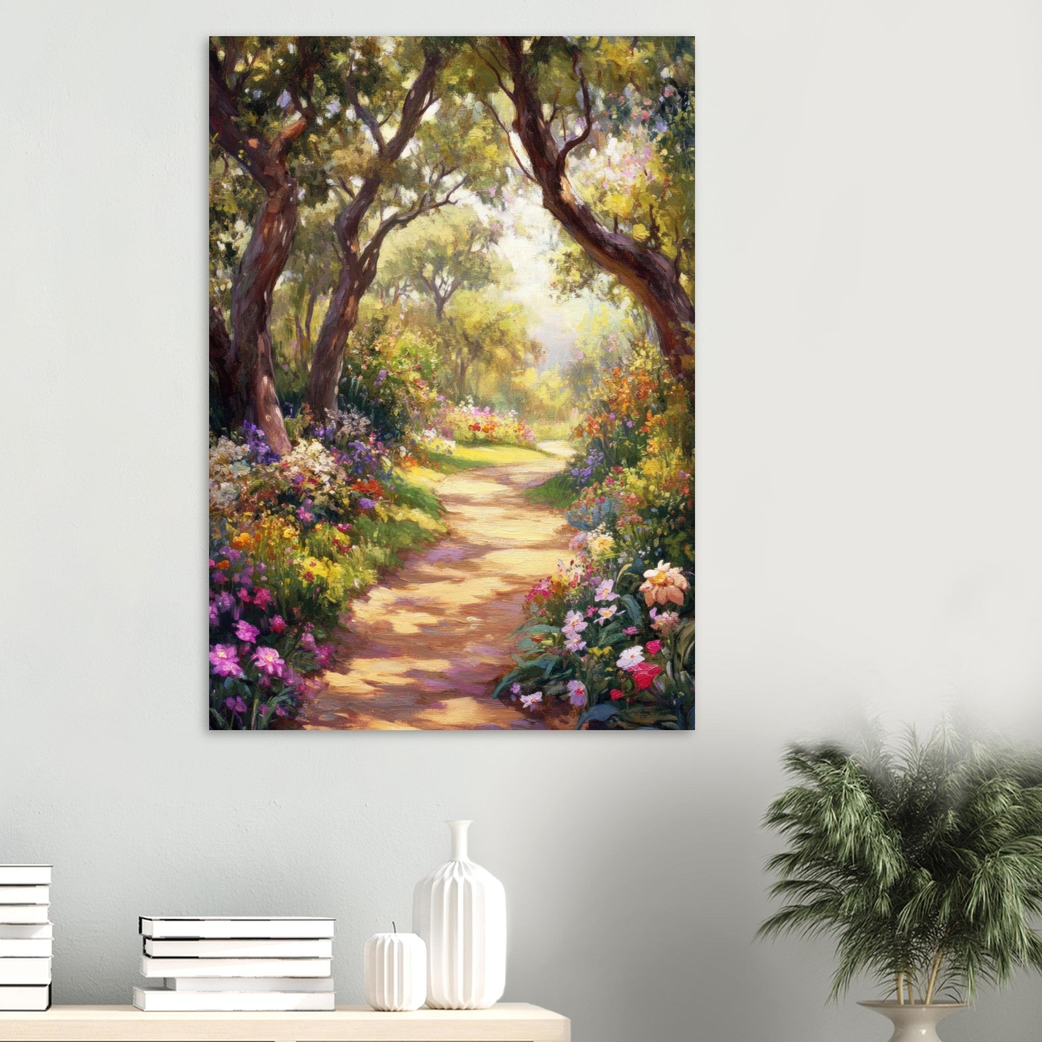 Aluminum Print Portrait - Sunlit Garden Path A meandering pathway through 2 - Shop Ai Art WebShop - Digital Art online Store