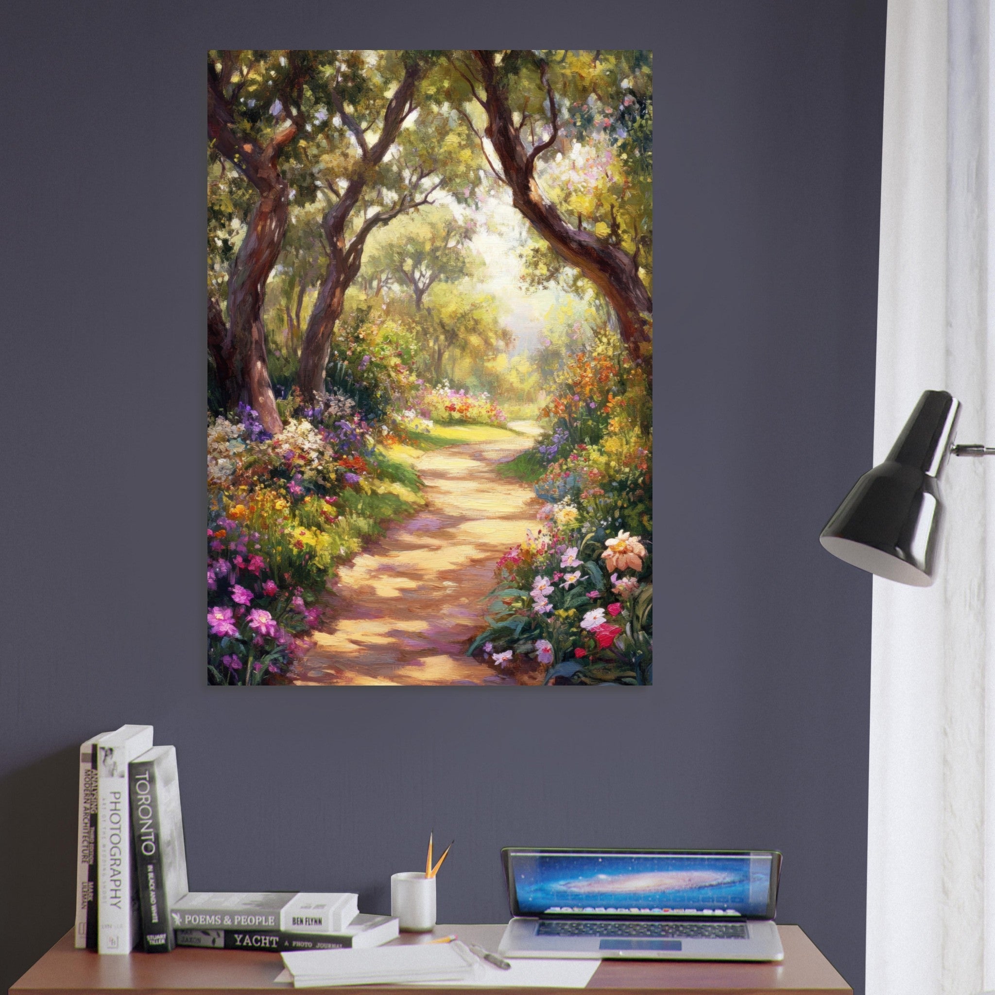 Aluminum Print Portrait - Sunlit Garden Path A meandering pathway through 2 - Shop Ai Art WebShop - Digital Art online Store