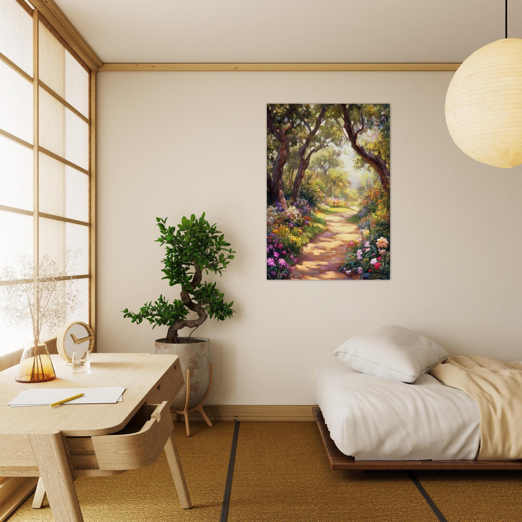 Aluminum Print Portrait - Sunlit Garden Path A meandering pathway through 2 - Shop Ai Art WebShop - Digital Art online Store