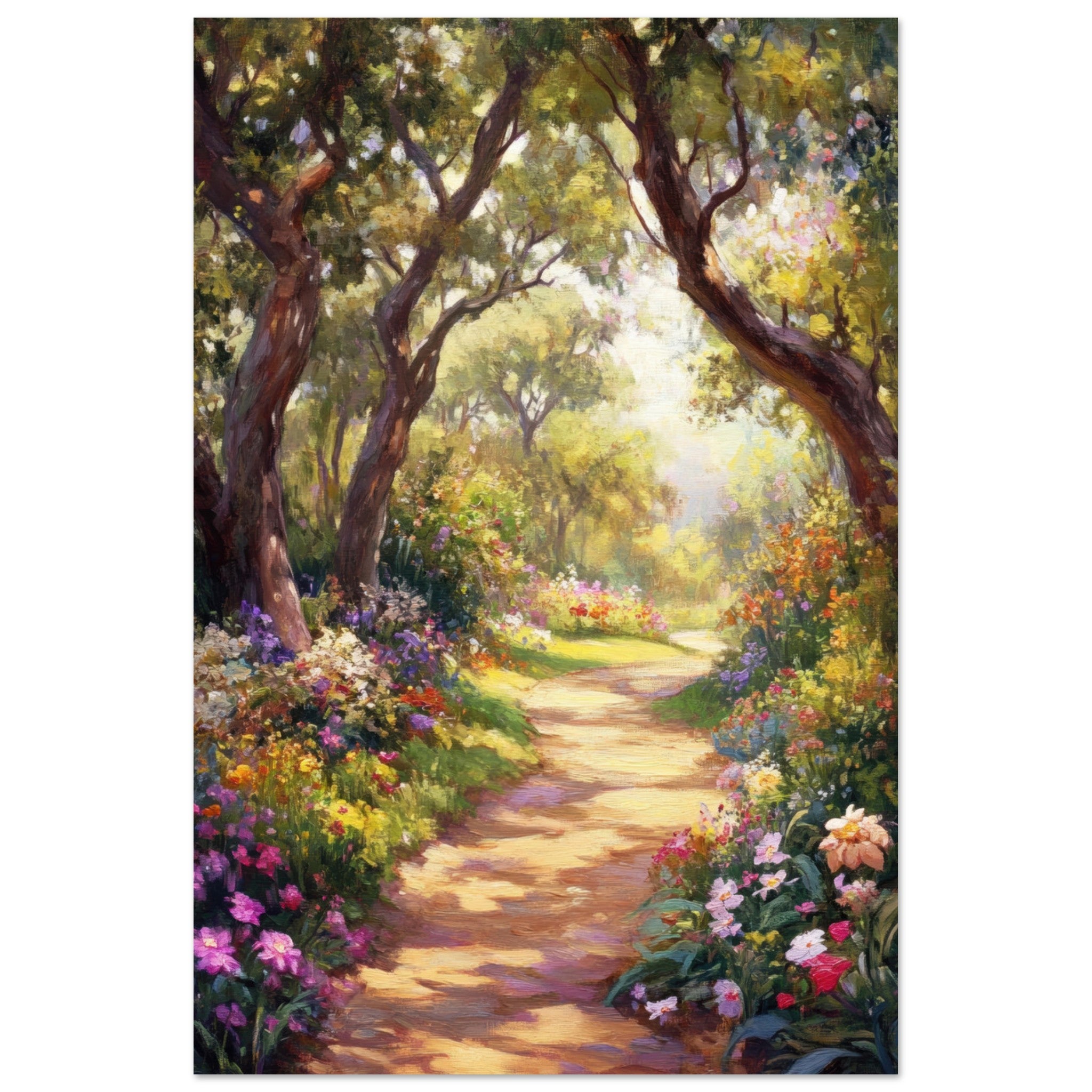Aluminum Print Portrait - Sunlit Garden Path A meandering pathway through 2 - Shop Ai Art WebShop - Digital Art online Store