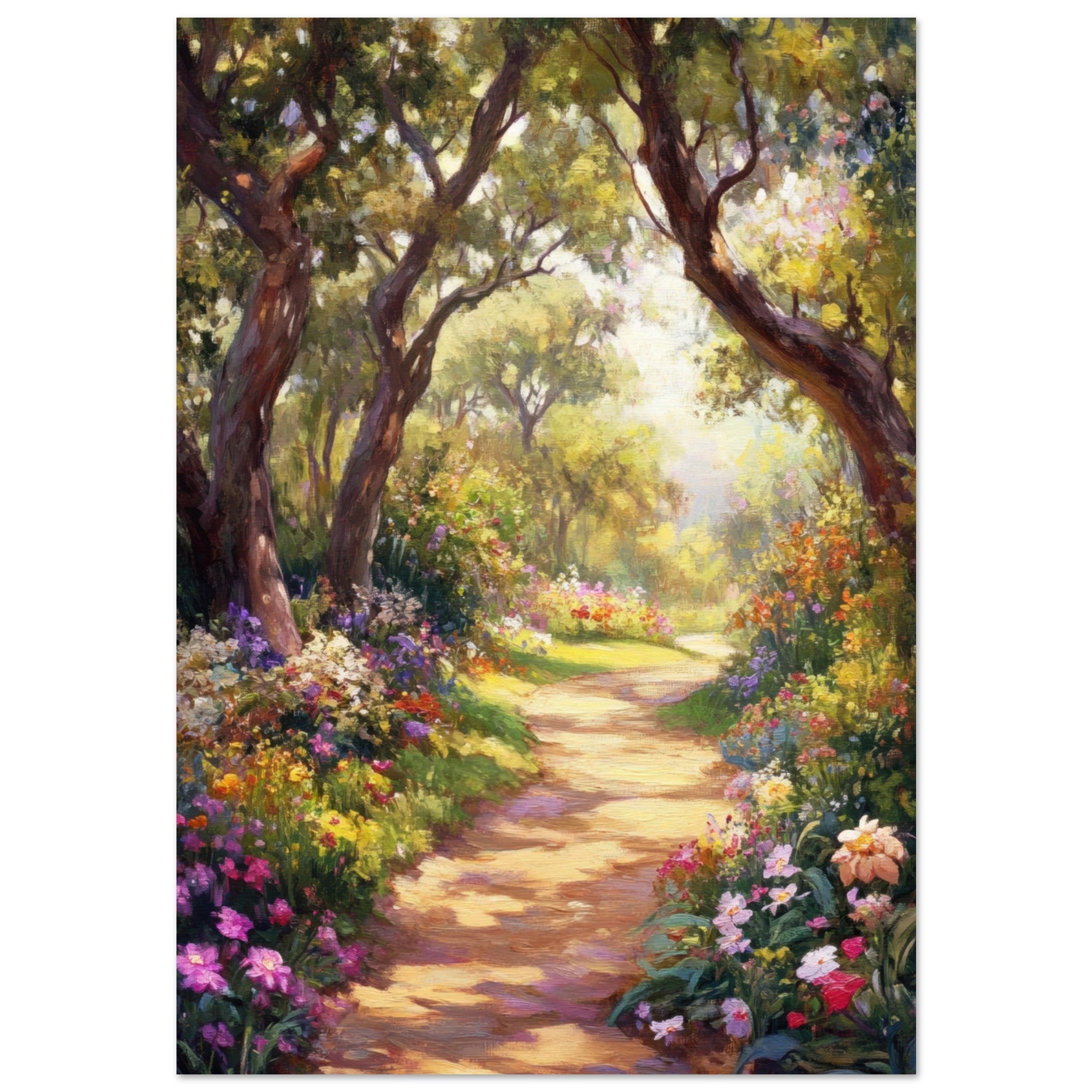 Aluminum Print Portrait - Sunlit Garden Path A meandering pathway through 2 - Shop Ai Art WebShop - Digital Art online Store