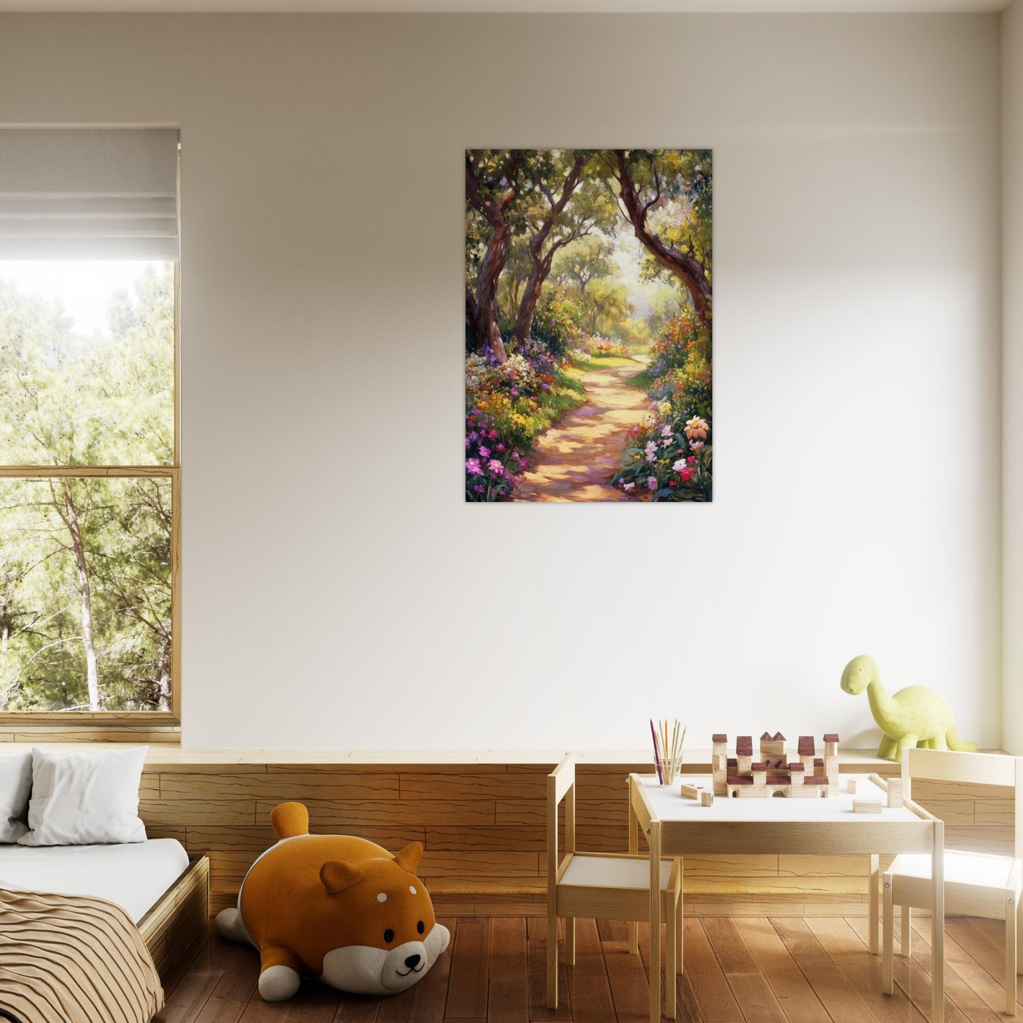 Aluminum Print Portrait - Sunlit Garden Path A meandering pathway through 2 - Shop Ai Art WebShop - Digital Art online Store
