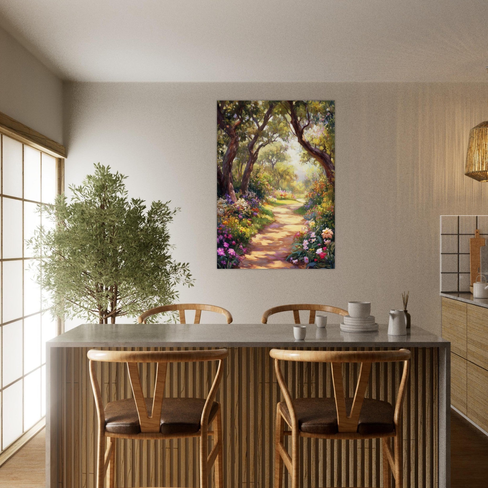 Aluminum Print Portrait - Sunlit Garden Path A meandering pathway through 2 - Shop Ai Art WebShop - Digital Art online Store
