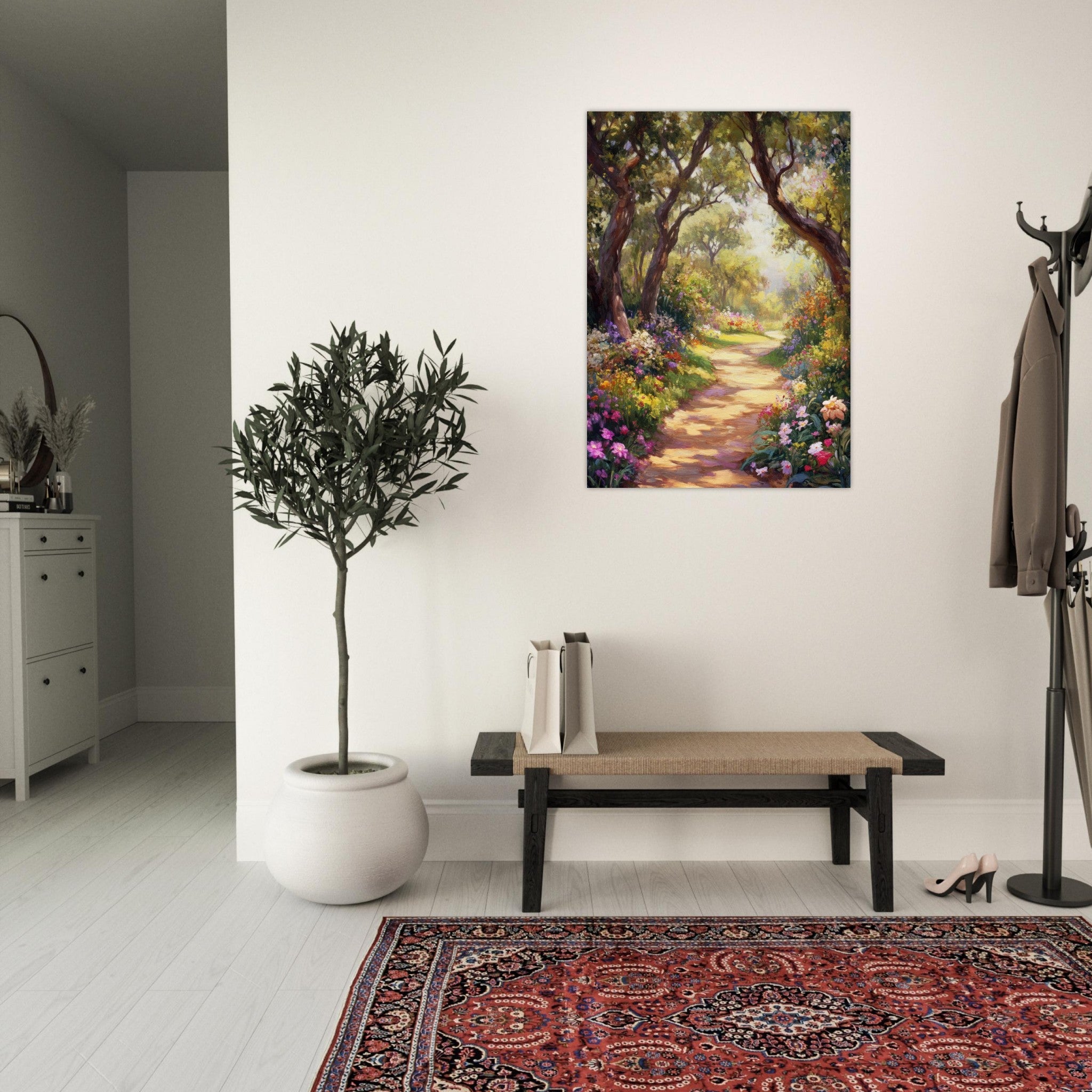 Aluminum Print Portrait - Sunlit Garden Path A meandering pathway through 2 - Shop Ai Art WebShop - Digital Art online Store