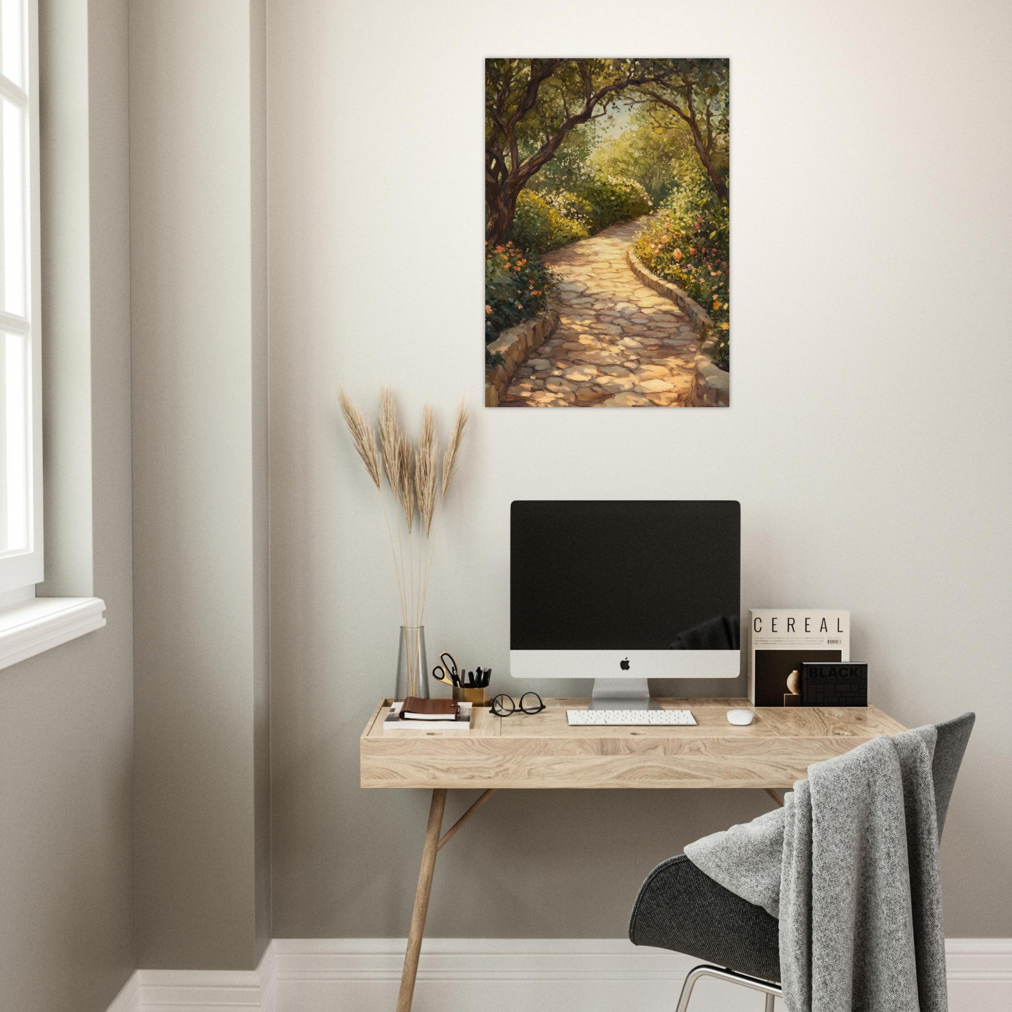 Aluminum Print Portrait - Sunlit Garden Path A meandering pathway through - Shop Ai Art WebShop - Digital Art online Store
