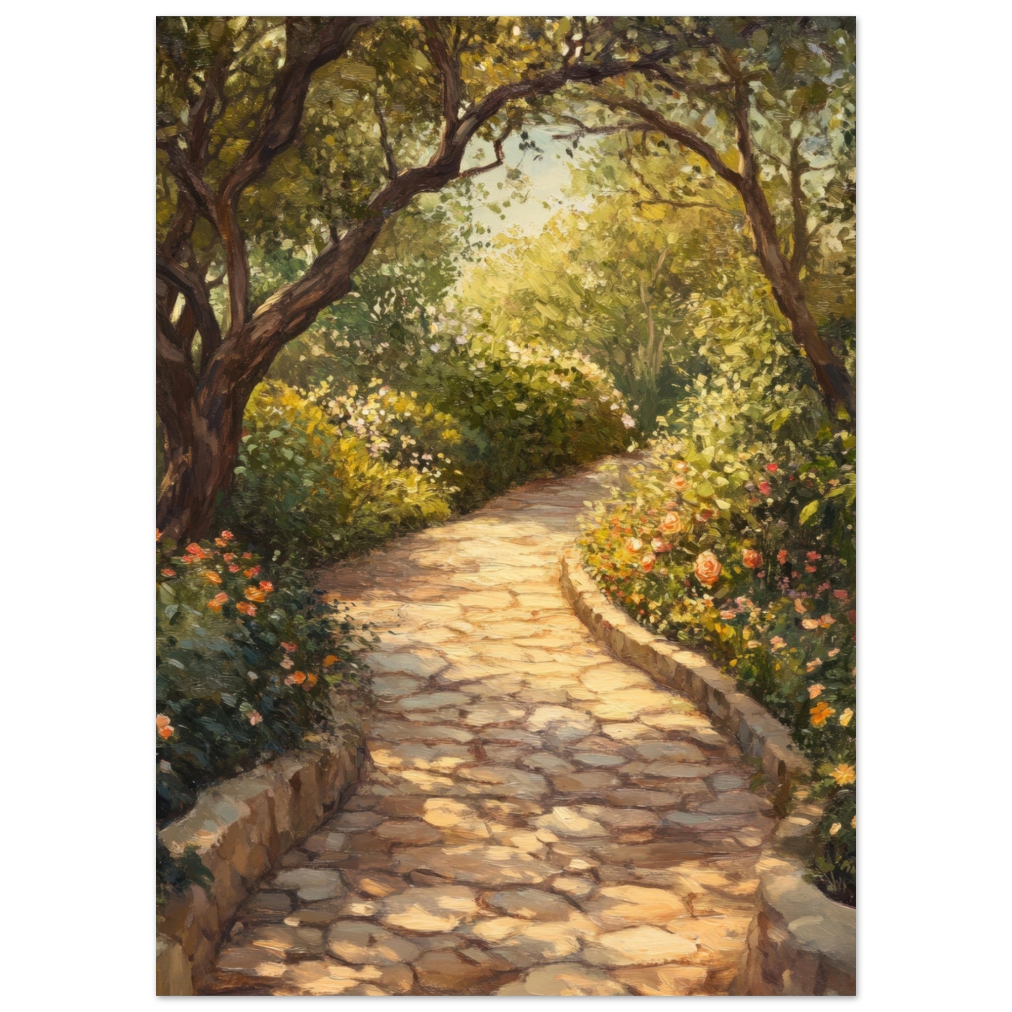 Aluminum Print Portrait - Sunlit Garden Path A meandering pathway through - Shop Ai Art WebShop - Digital Art online Store