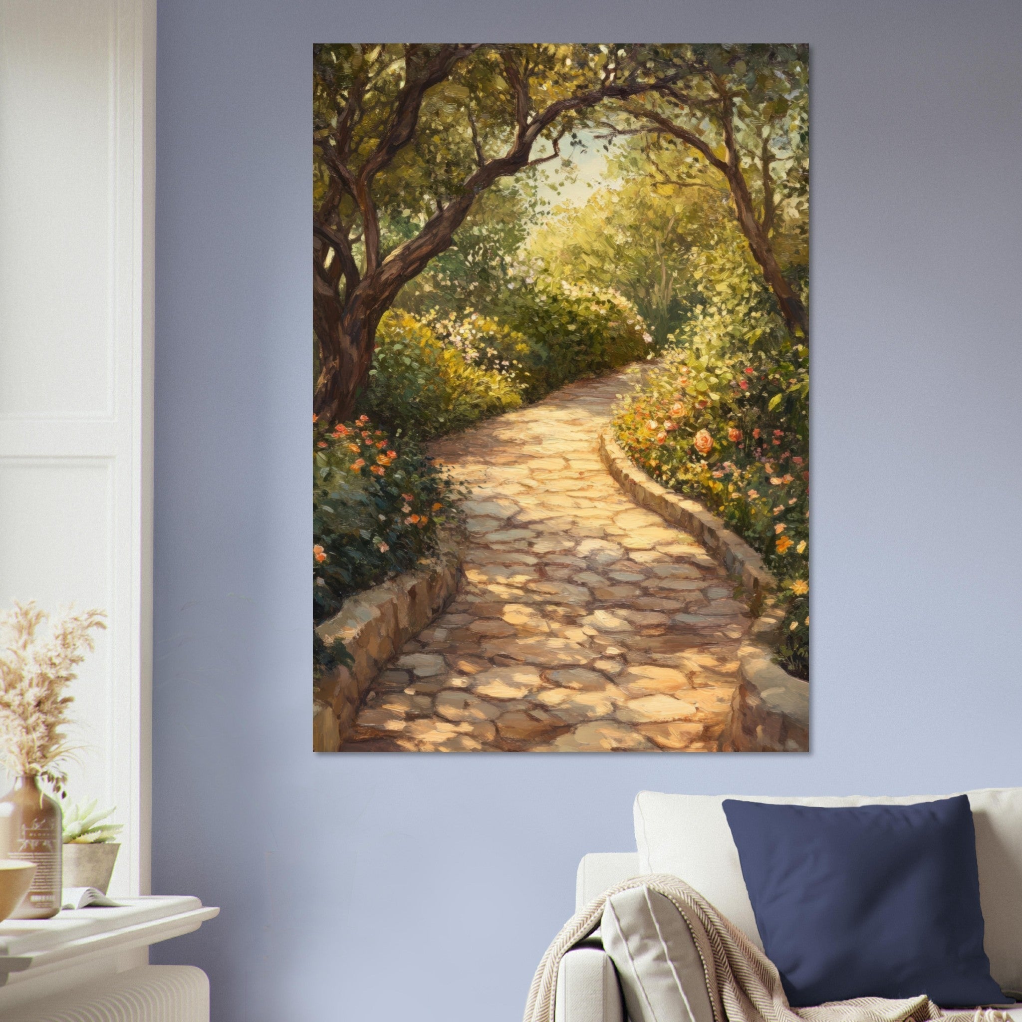 Aluminum Print Portrait - Sunlit Garden Path A meandering pathway through - Shop Ai Art WebShop - Digital Art online Store