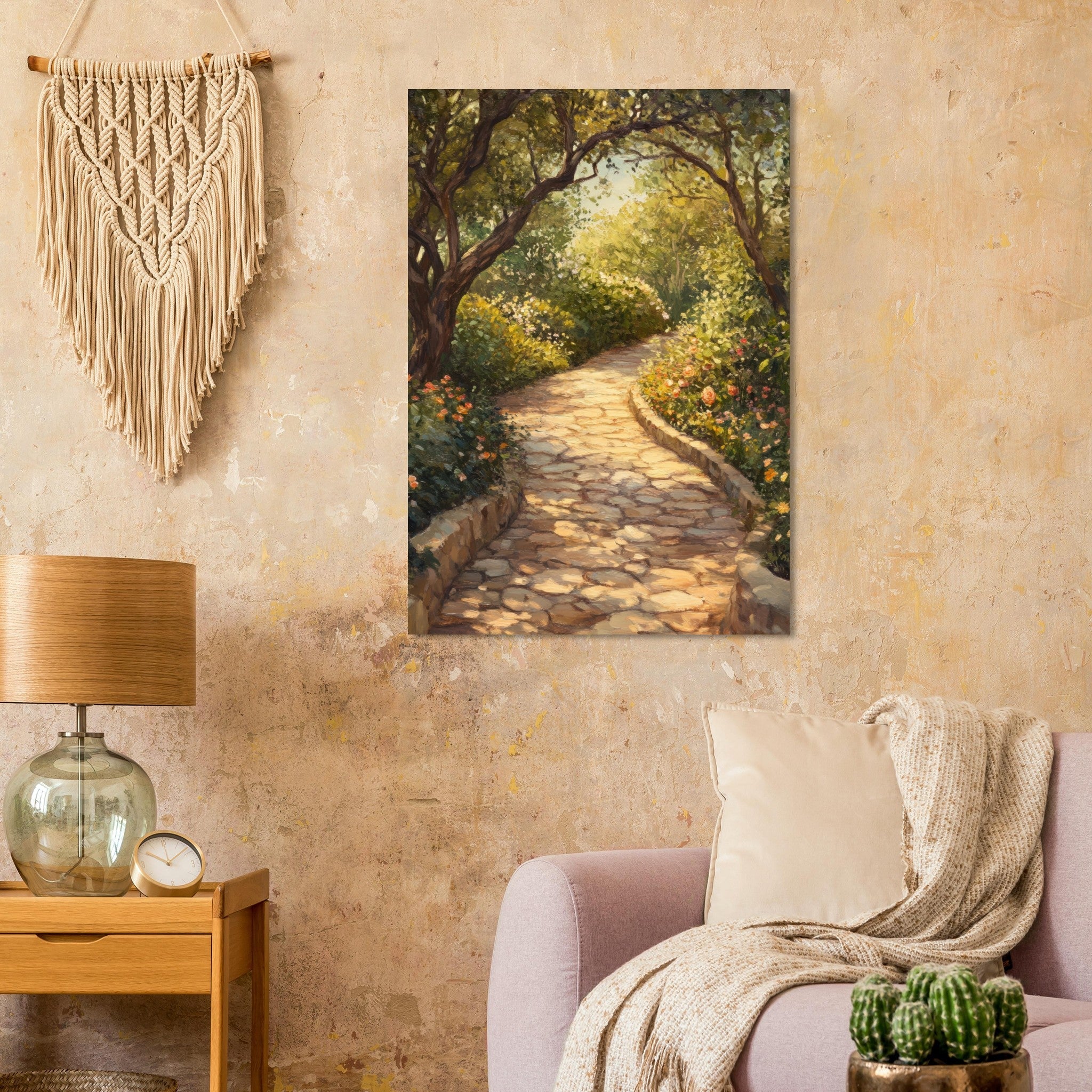 Aluminum Print Portrait - Sunlit Garden Path A meandering pathway through - Shop Ai Art WebShop - Digital Art online Store