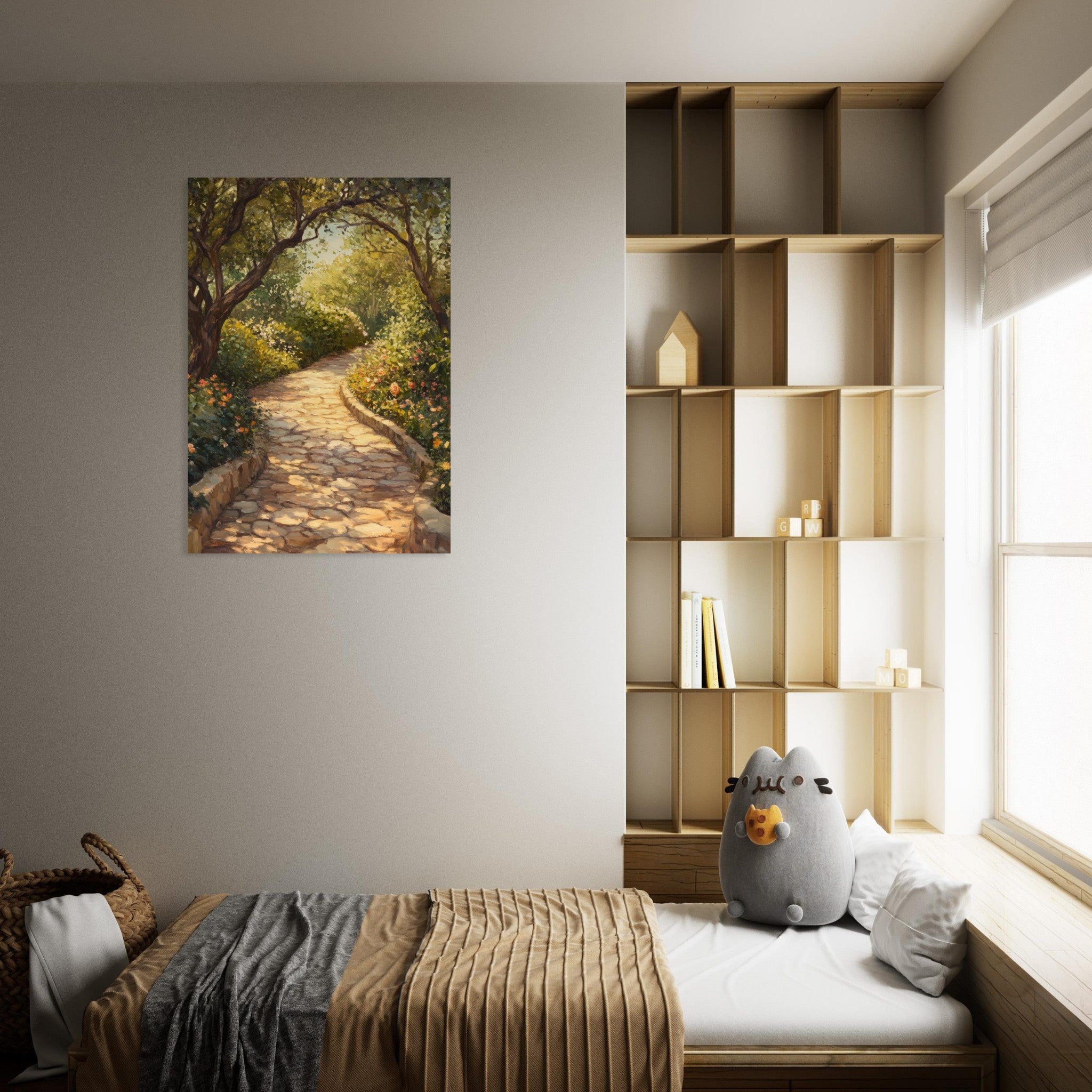 Aluminum Print Portrait - Sunlit Garden Path A meandering pathway through - Shop Ai Art WebShop - Digital Art online Store