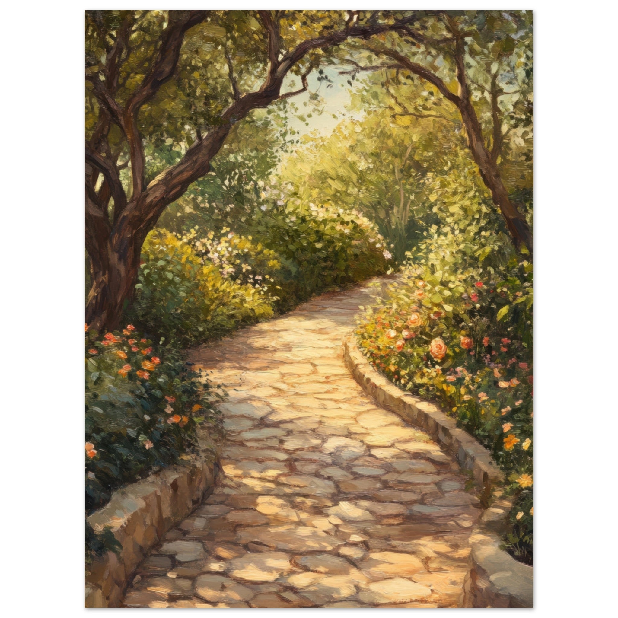 Aluminum Print Portrait - Sunlit Garden Path A meandering pathway through - Shop Ai Art WebShop - Digital Art online Store