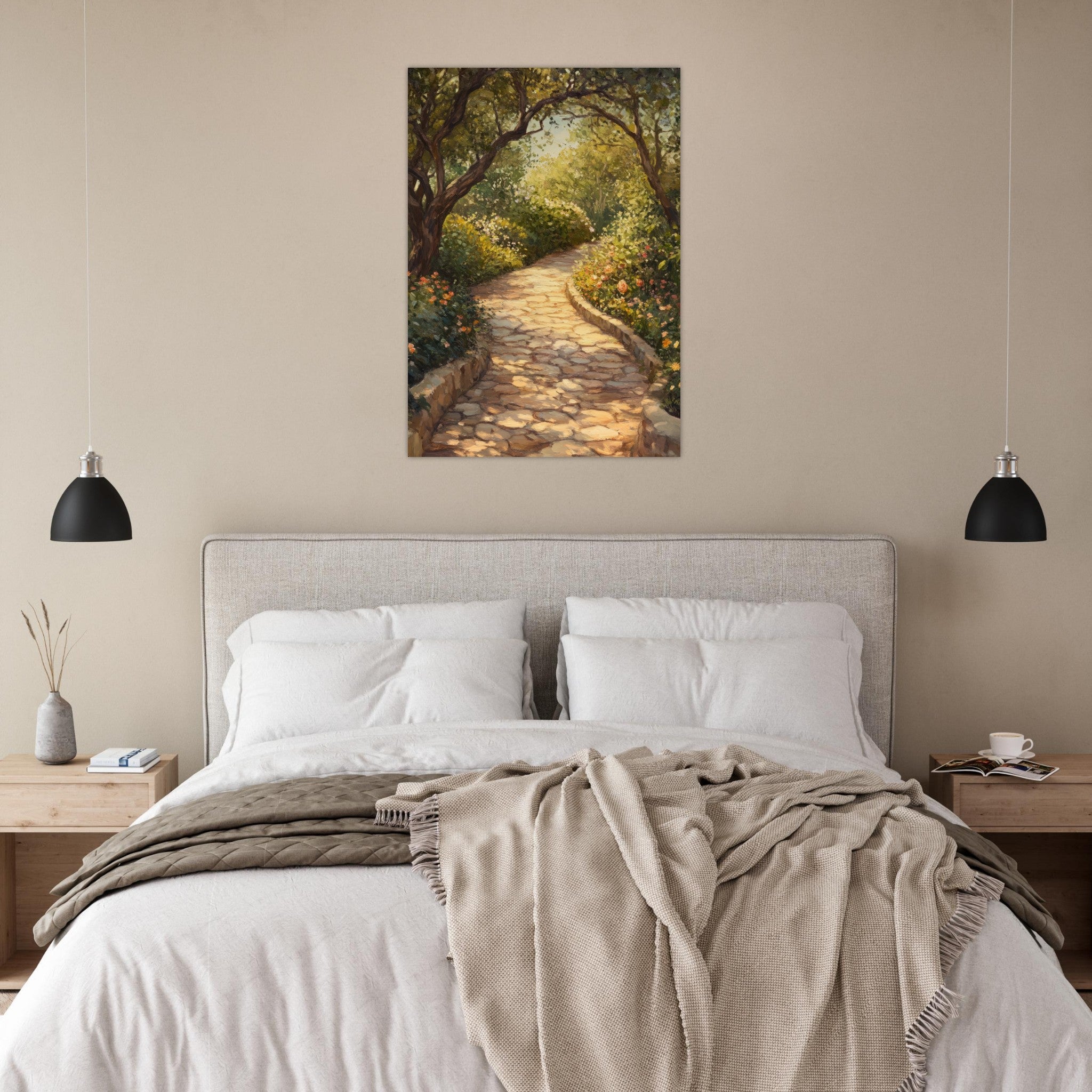 Aluminum Print Portrait - Sunlit Garden Path A meandering pathway through - Shop Ai Art WebShop - Digital Art online Store