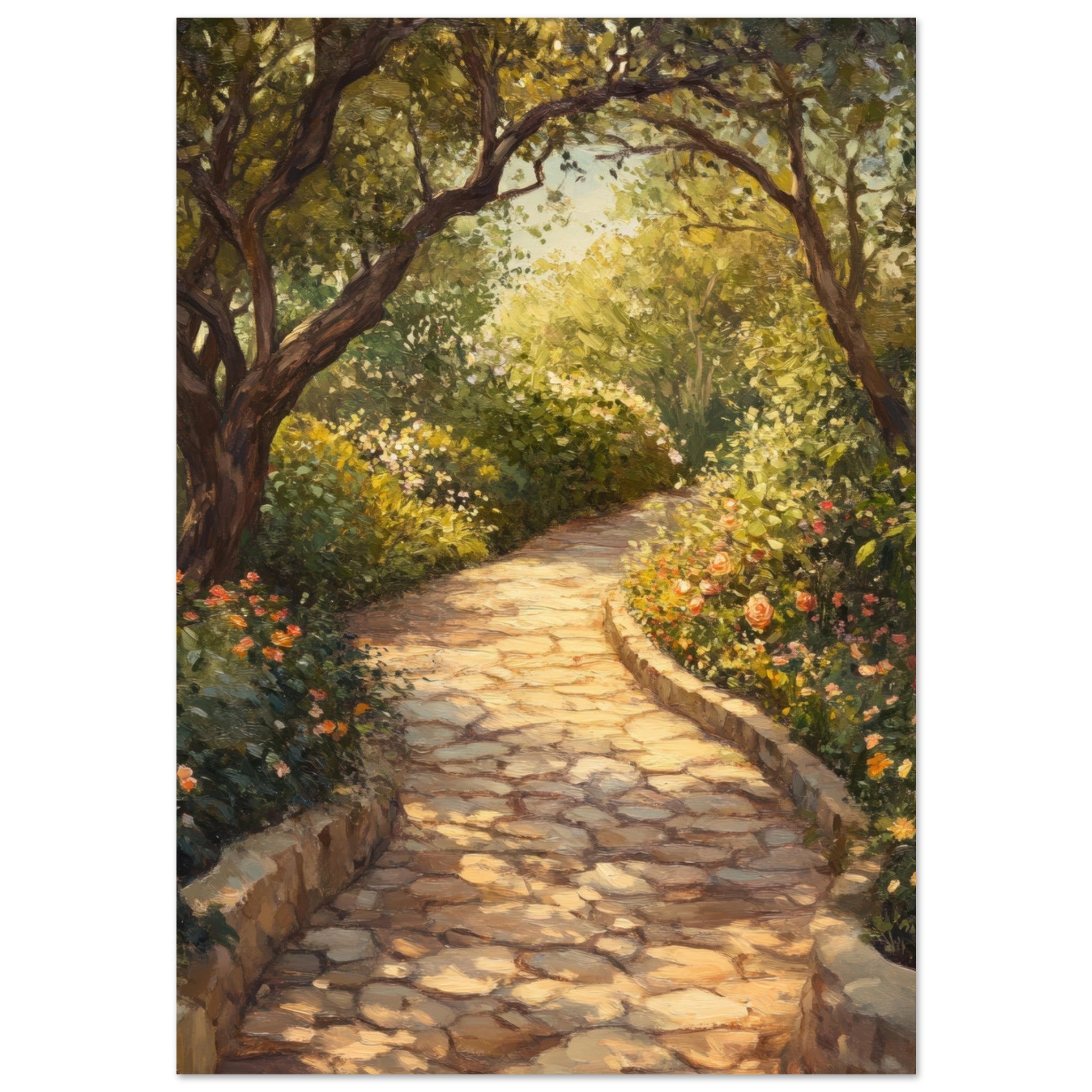 Aluminum Print Portrait - Sunlit Garden Path A meandering pathway through - Shop Ai Art WebShop - Digital Art online Store