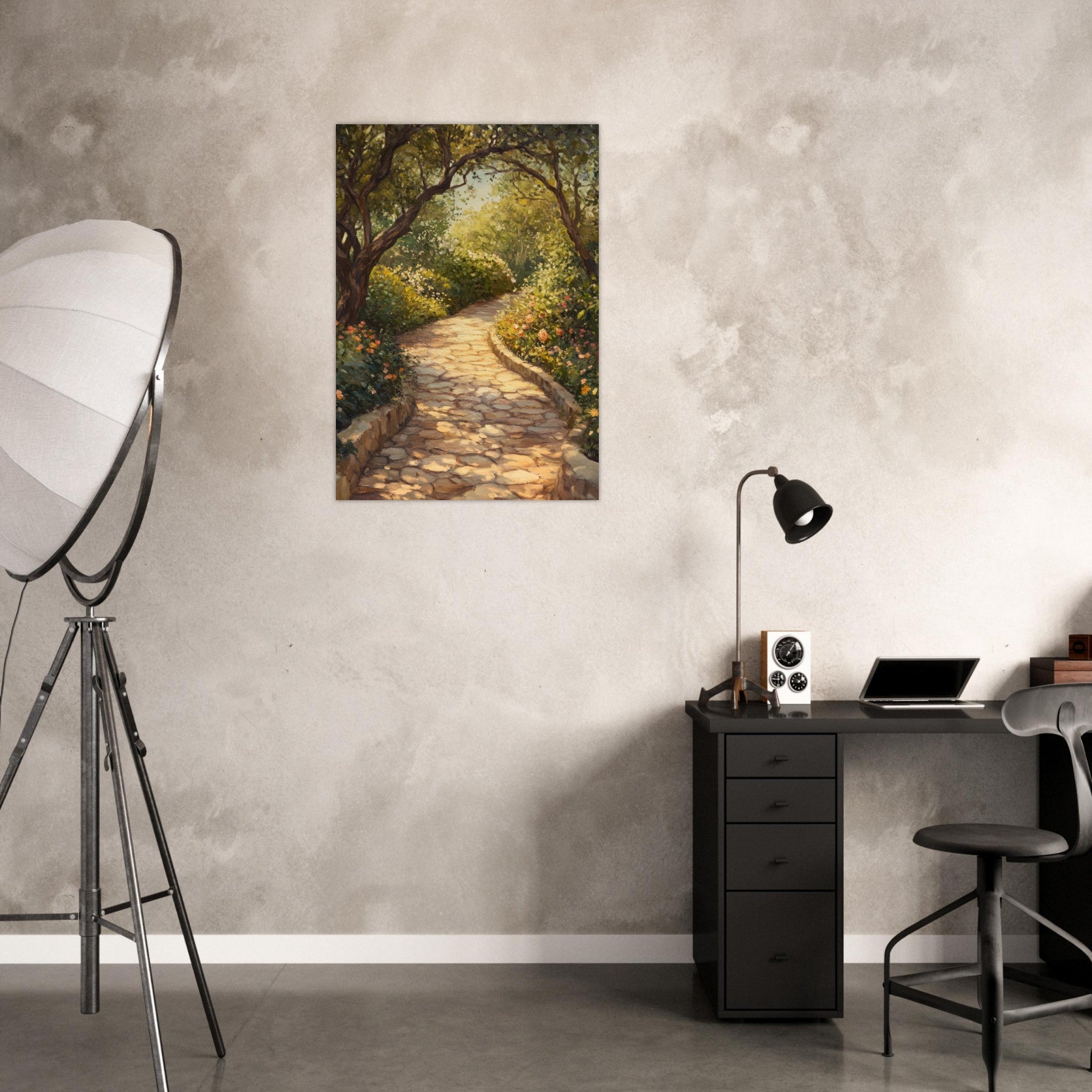 Aluminum Print Portrait - Sunlit Garden Path A meandering pathway through - Shop Ai Art WebShop - Digital Art online Store