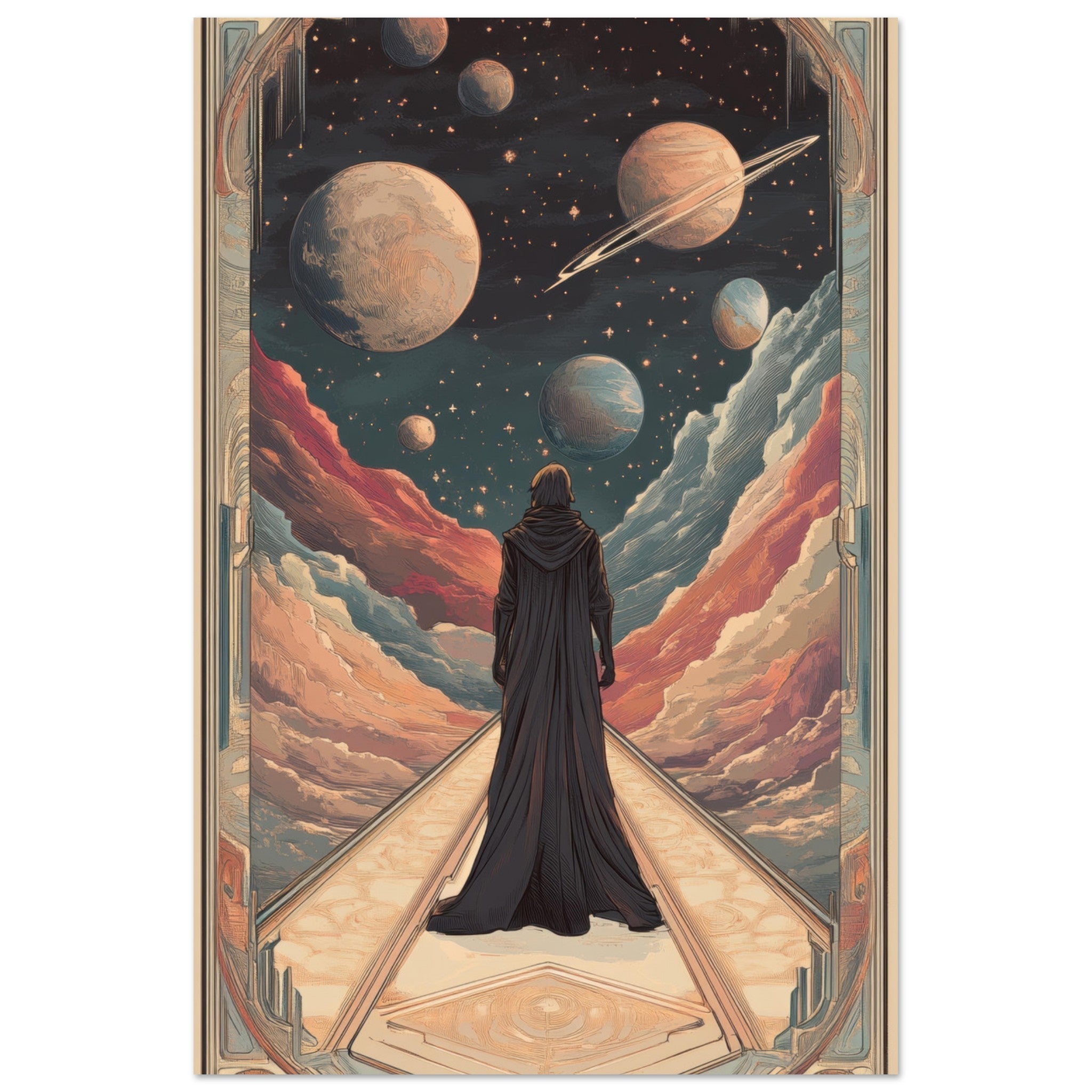 Aluminum Print Portrait - The Astral Voyager An Art Nouveau poster 2 - Shop Ai Art WebShop - Digital Art online Store