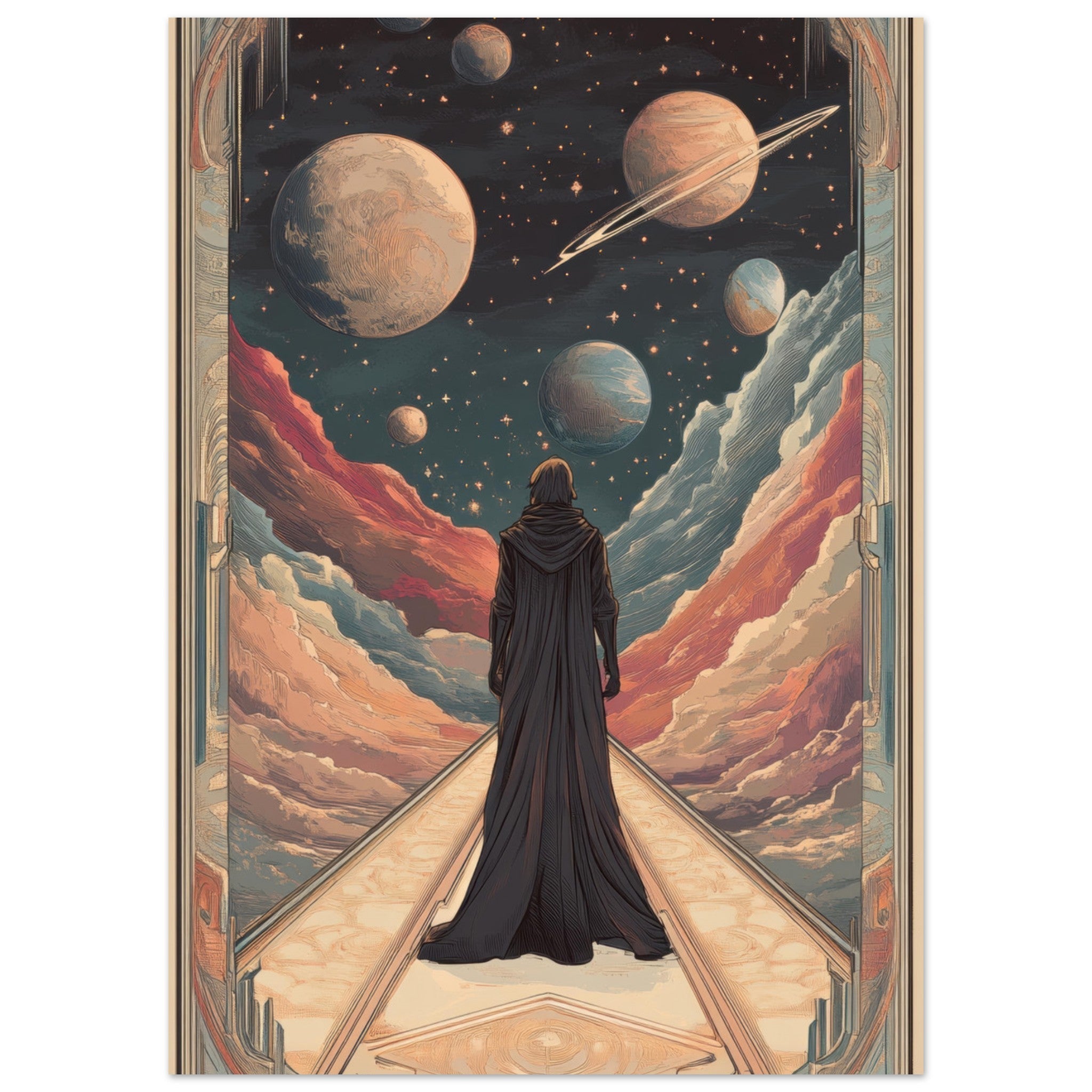 Aluminum Print Portrait - The Astral Voyager An Art Nouveau poster 2 - Shop Ai Art WebShop - Digital Art online Store