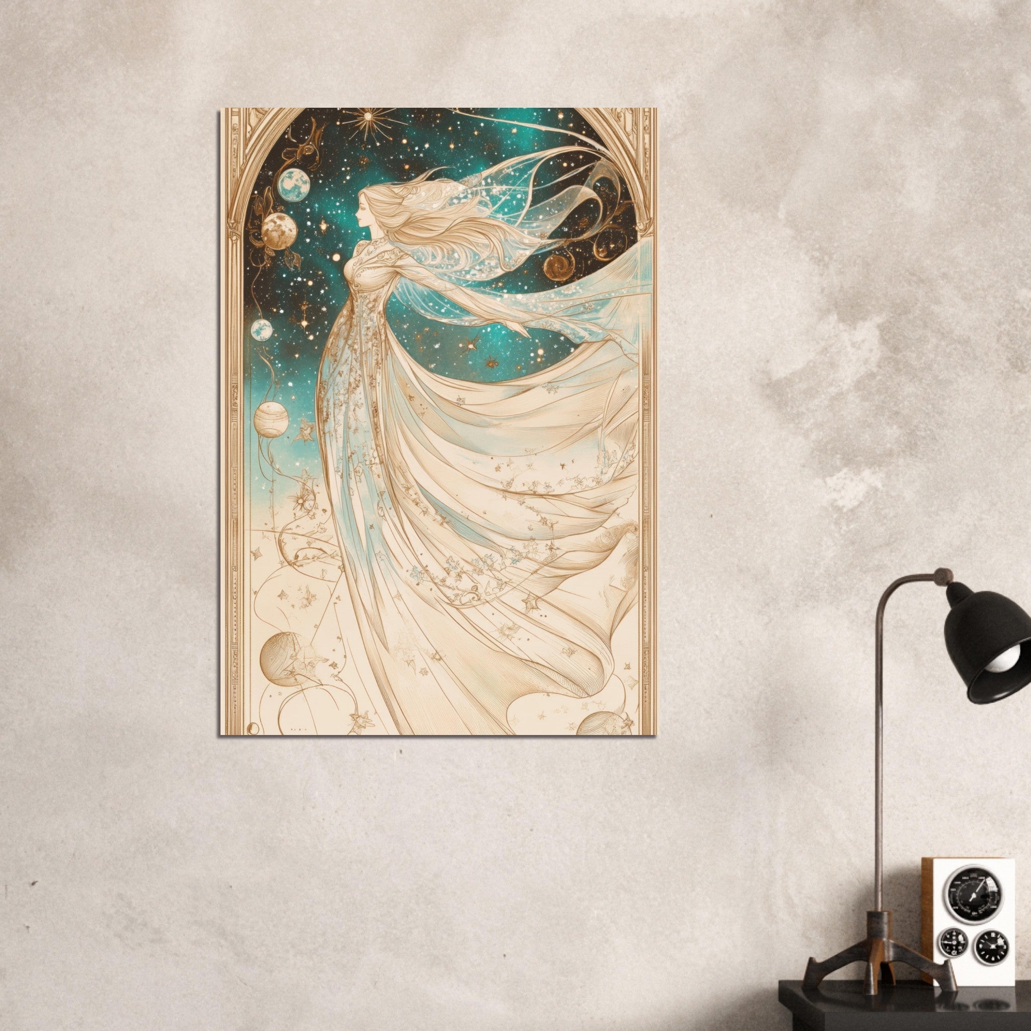 Aluminum Print Portrait - The Cosmic Muse A hand - drawn illustration 2 - Shop Ai Art WebShop - Digital Art online Store