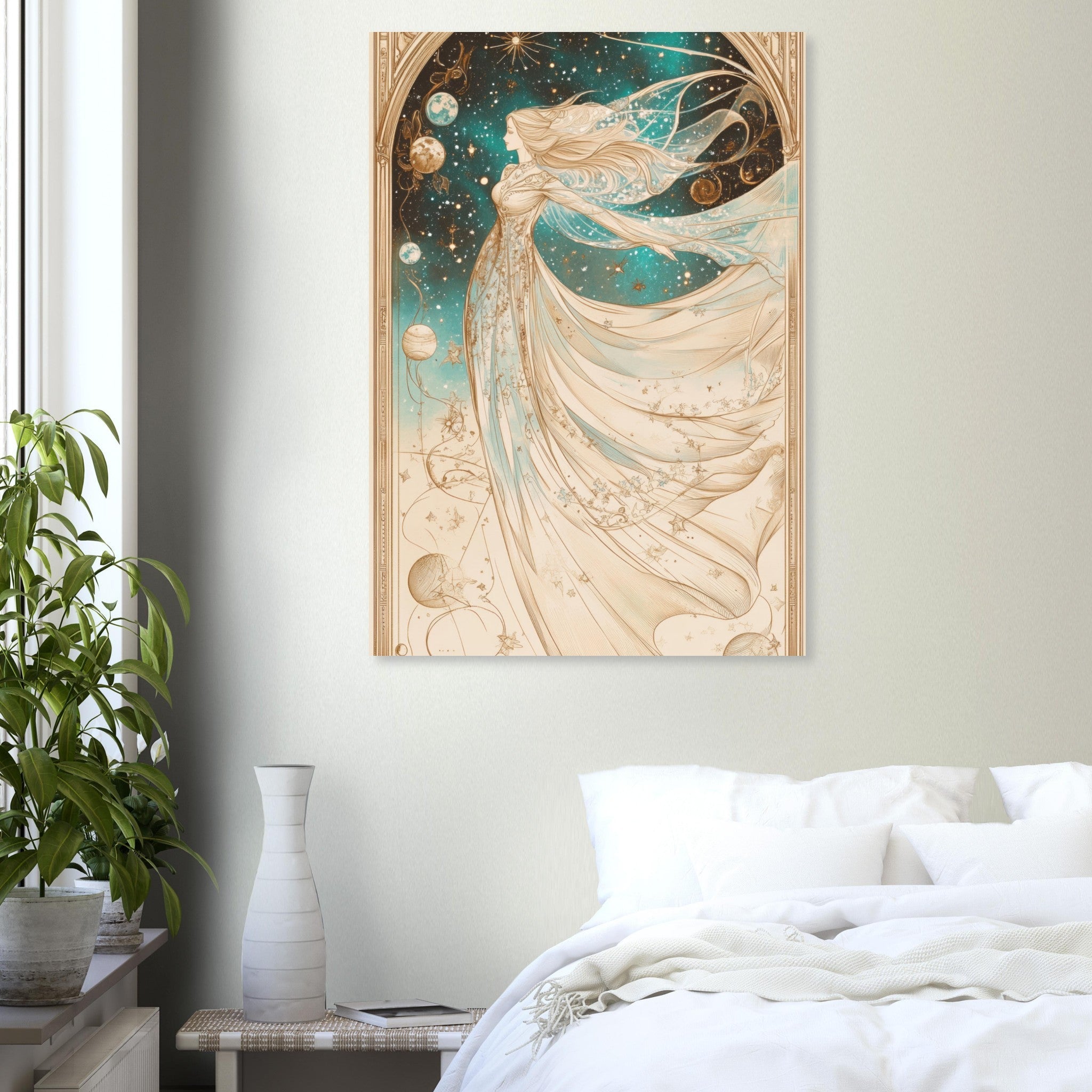 Aluminum Print Portrait - The Cosmic Muse A hand - drawn illustration 2 - Shop Ai Art WebShop - Digital Art online Store