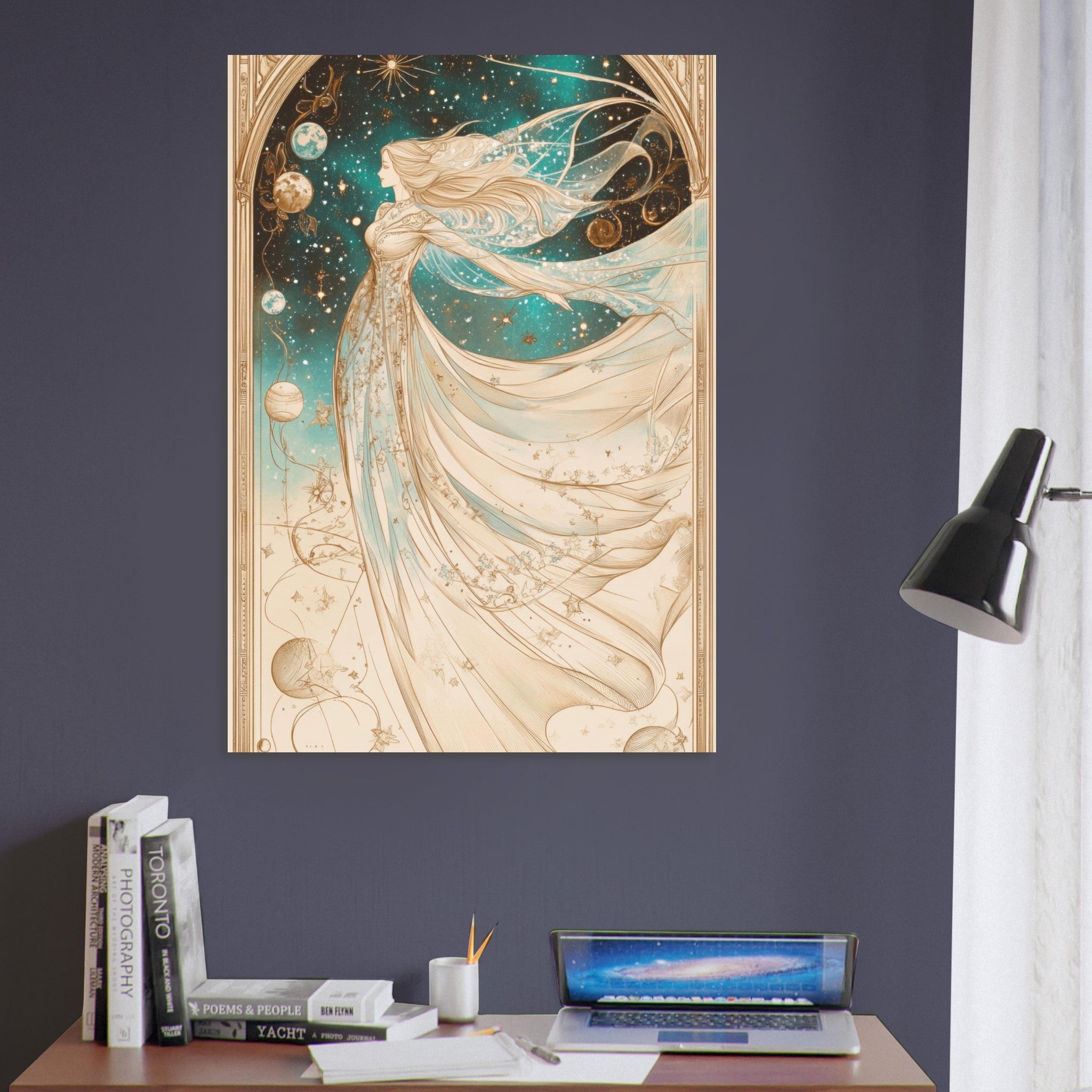 Aluminum Print Portrait - The Cosmic Muse A hand - drawn illustration 2 - Shop Ai Art WebShop - Digital Art online Store