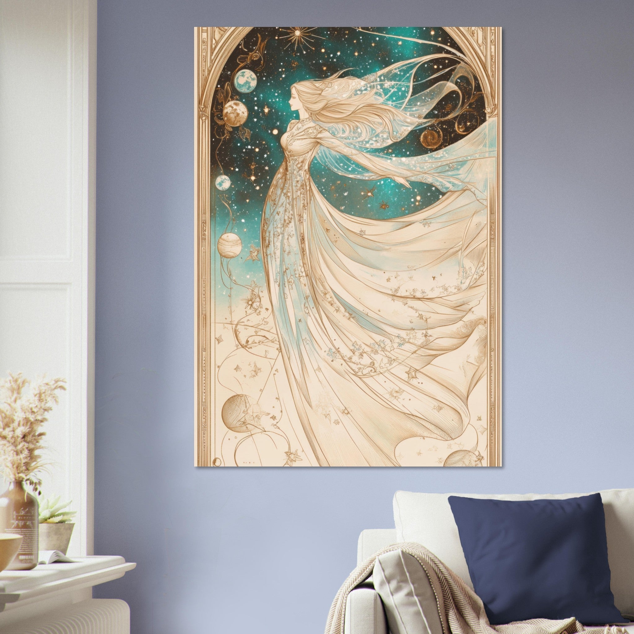 Aluminum Print Portrait - The Cosmic Muse A hand - drawn illustration 2 - Shop Ai Art WebShop - Digital Art online Store