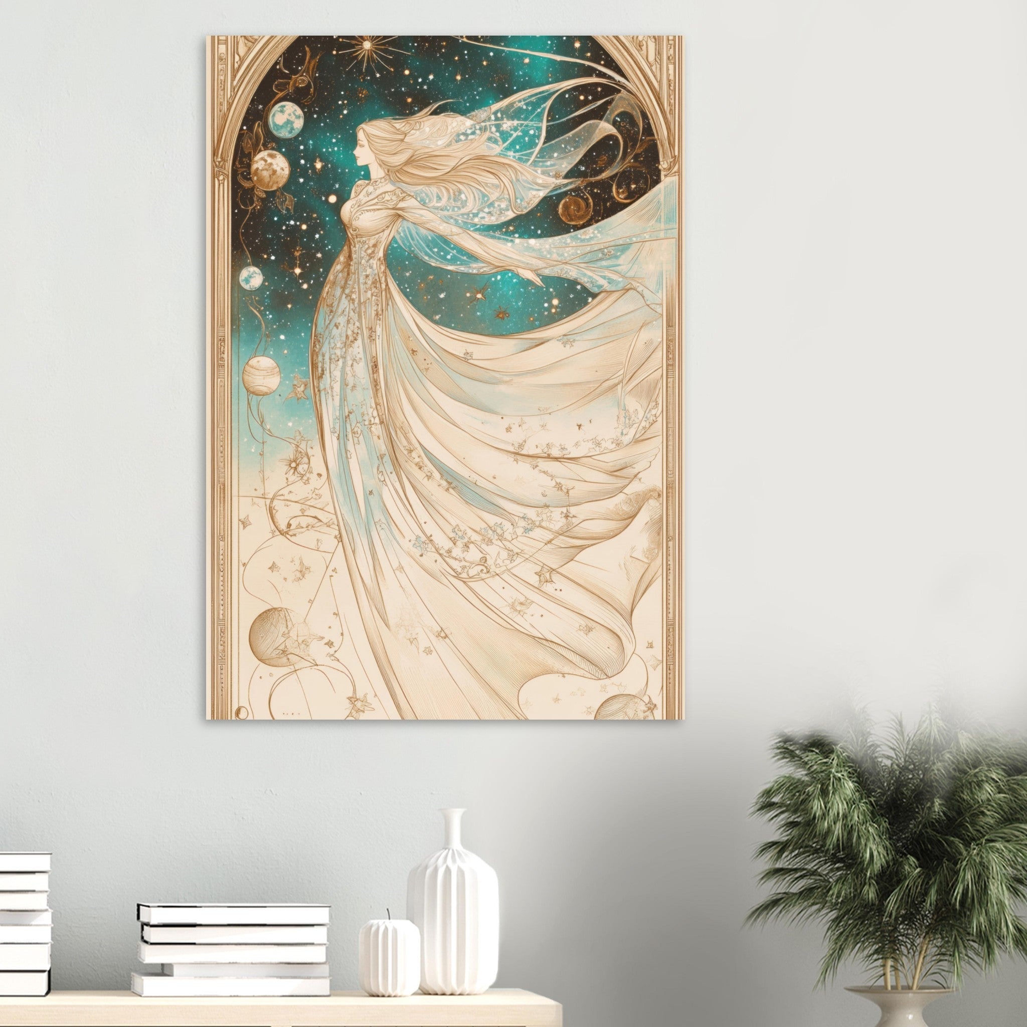 Aluminum Print Portrait - The Cosmic Muse A hand - drawn illustration 2 - Shop Ai Art WebShop - Digital Art online Store
