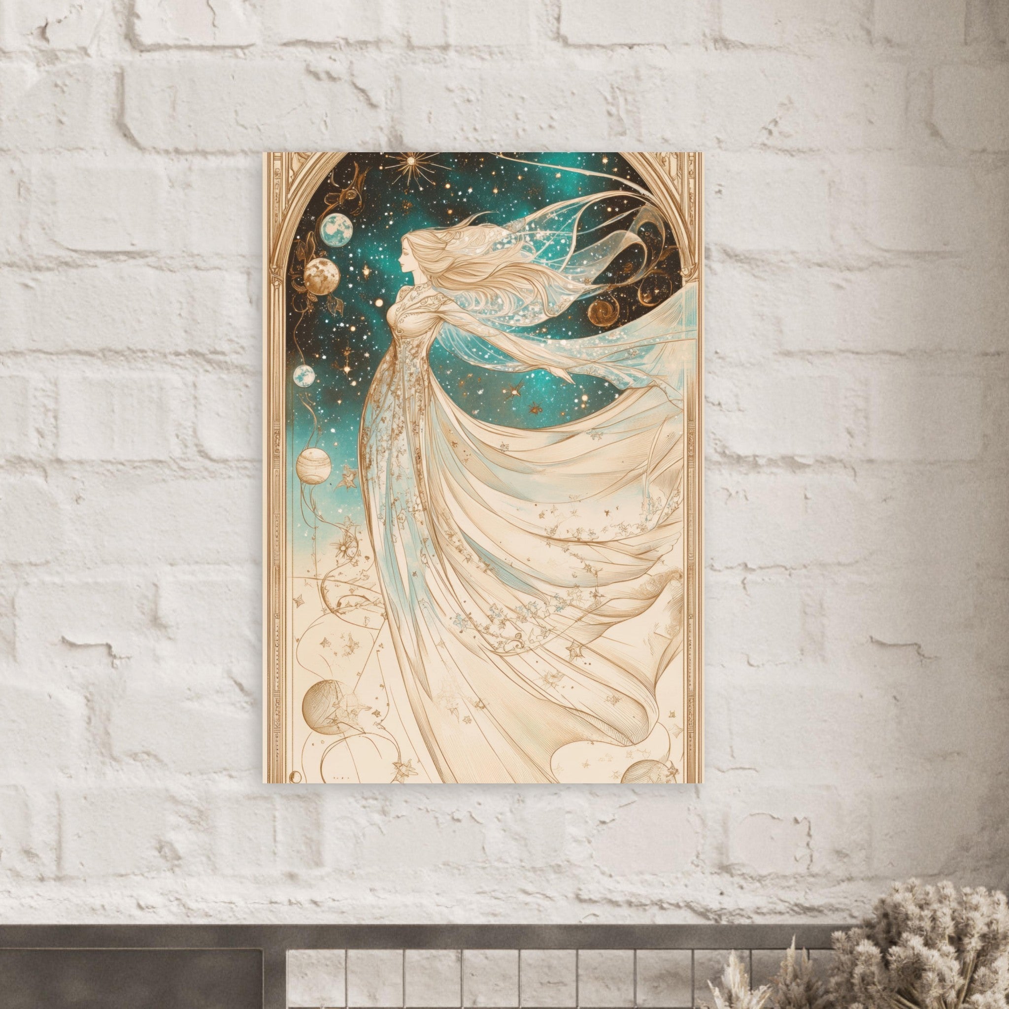 Aluminum Print Portrait - The Cosmic Muse A hand - drawn illustration 2 - Shop Ai Art WebShop - Digital Art online Store