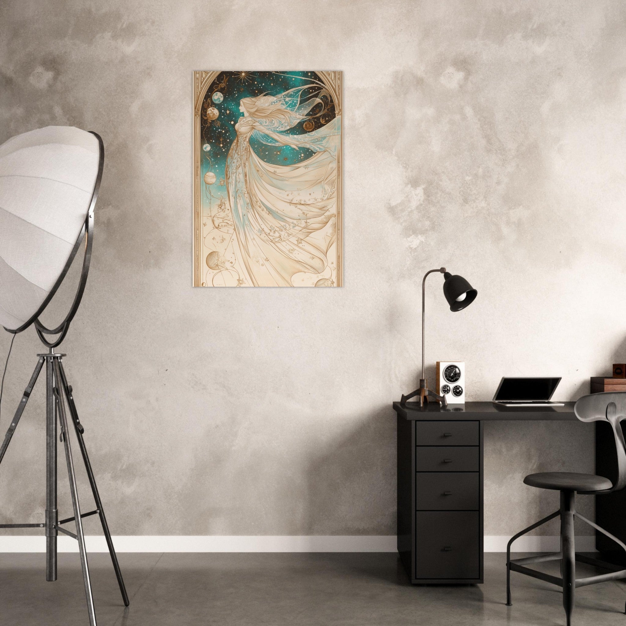 Aluminum Print Portrait - The Cosmic Muse A hand - drawn illustration 2 - Shop Ai Art WebShop - Digital Art online Store