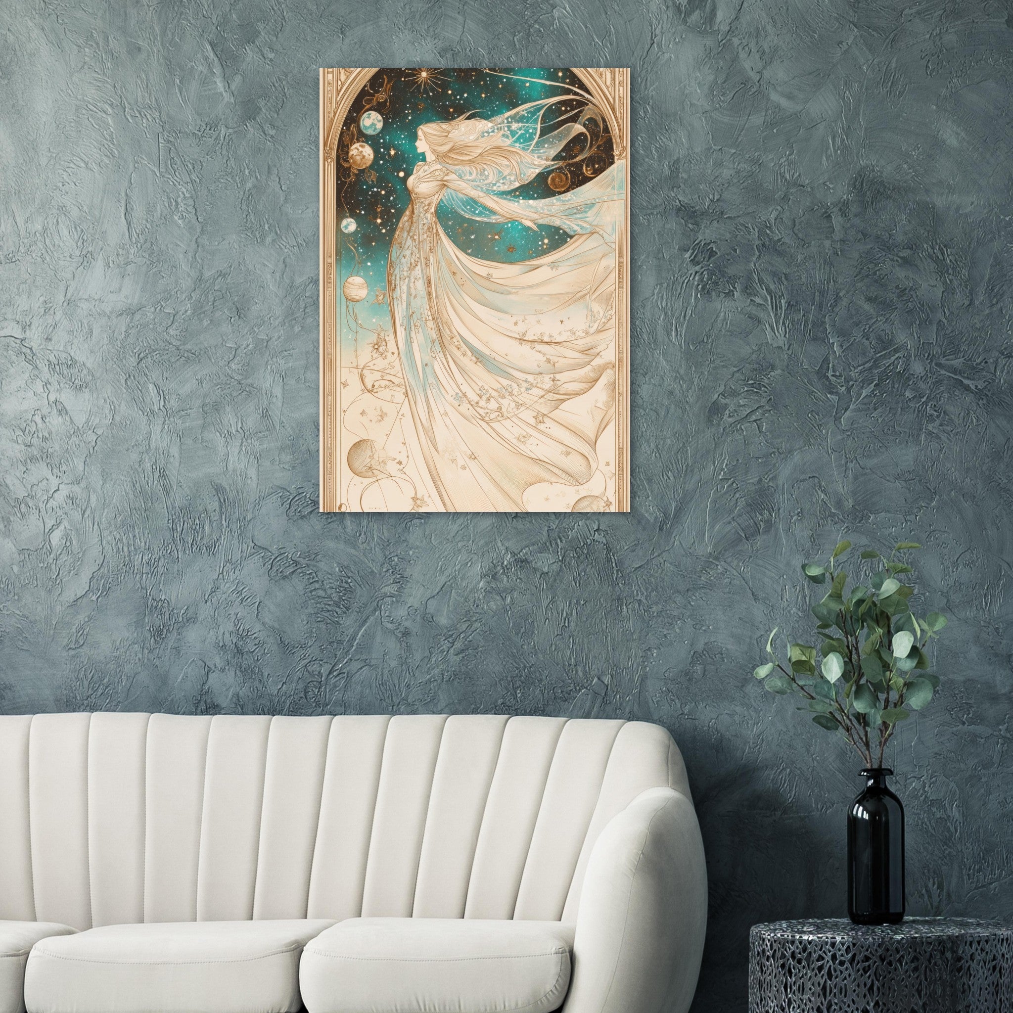 Aluminum Print Portrait - The Cosmic Muse A hand - drawn illustration 2 - Shop Ai Art WebShop - Digital Art online Store