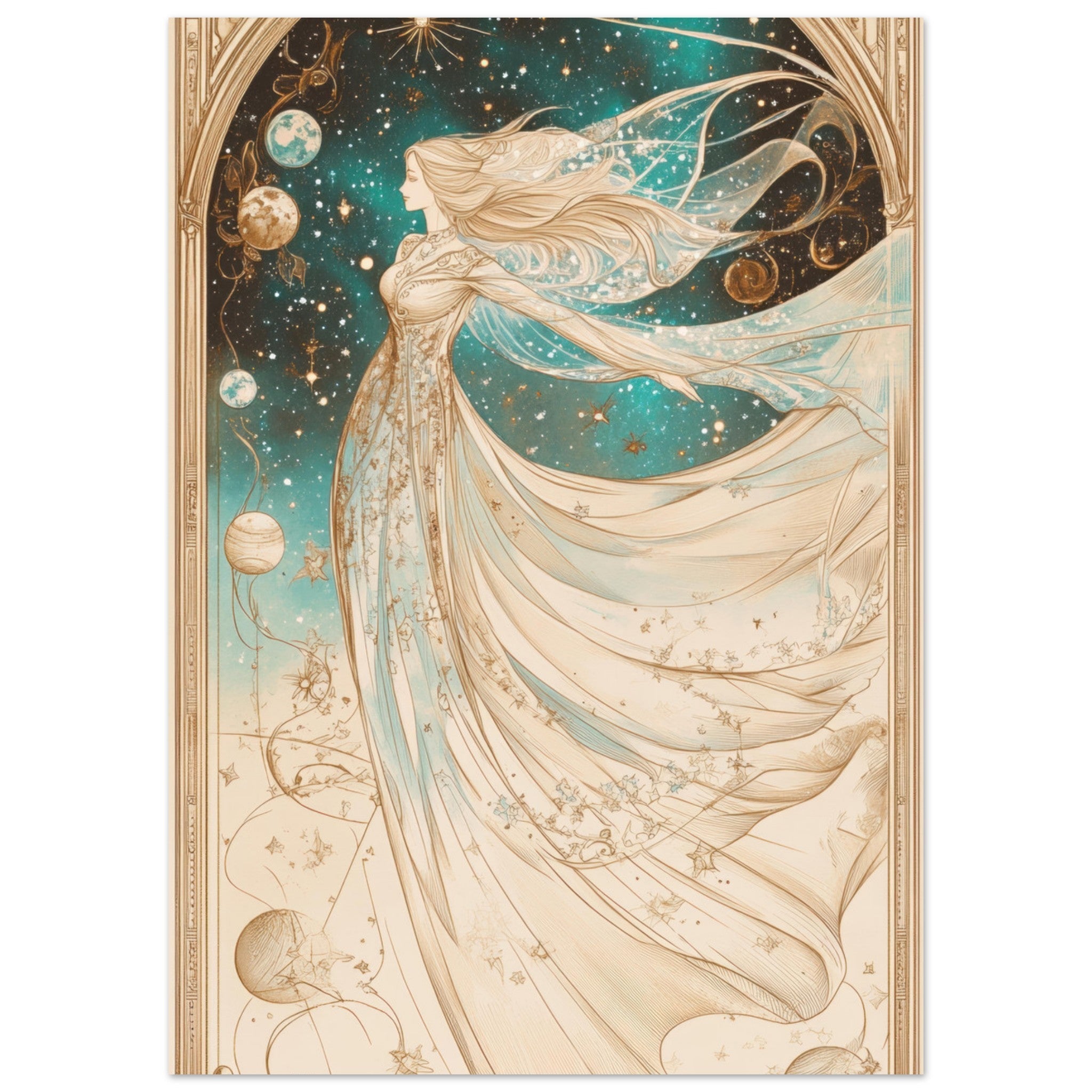 Aluminum Print Portrait - The Cosmic Muse A hand - drawn illustration 2 - Shop Ai Art WebShop - Digital Art online Store