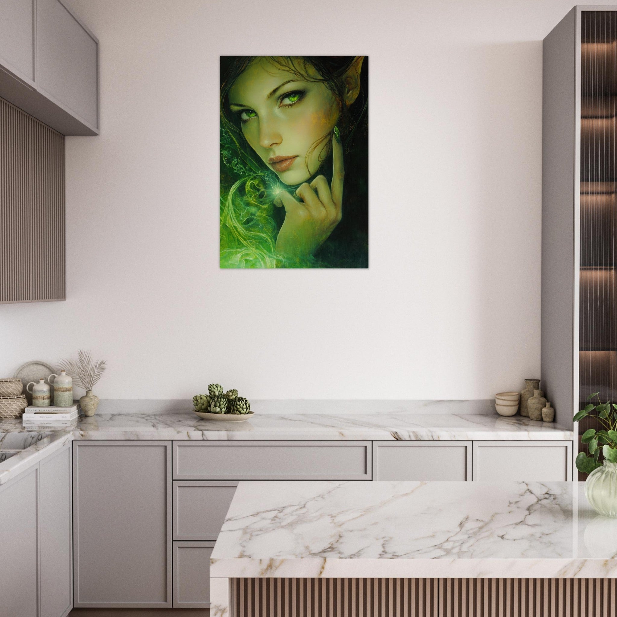 Aluminum Print Portrait - The Fae Sorceress of the Emerald Woods Oil Faint - Shop Ai Art WebShop - Digital Art online Store