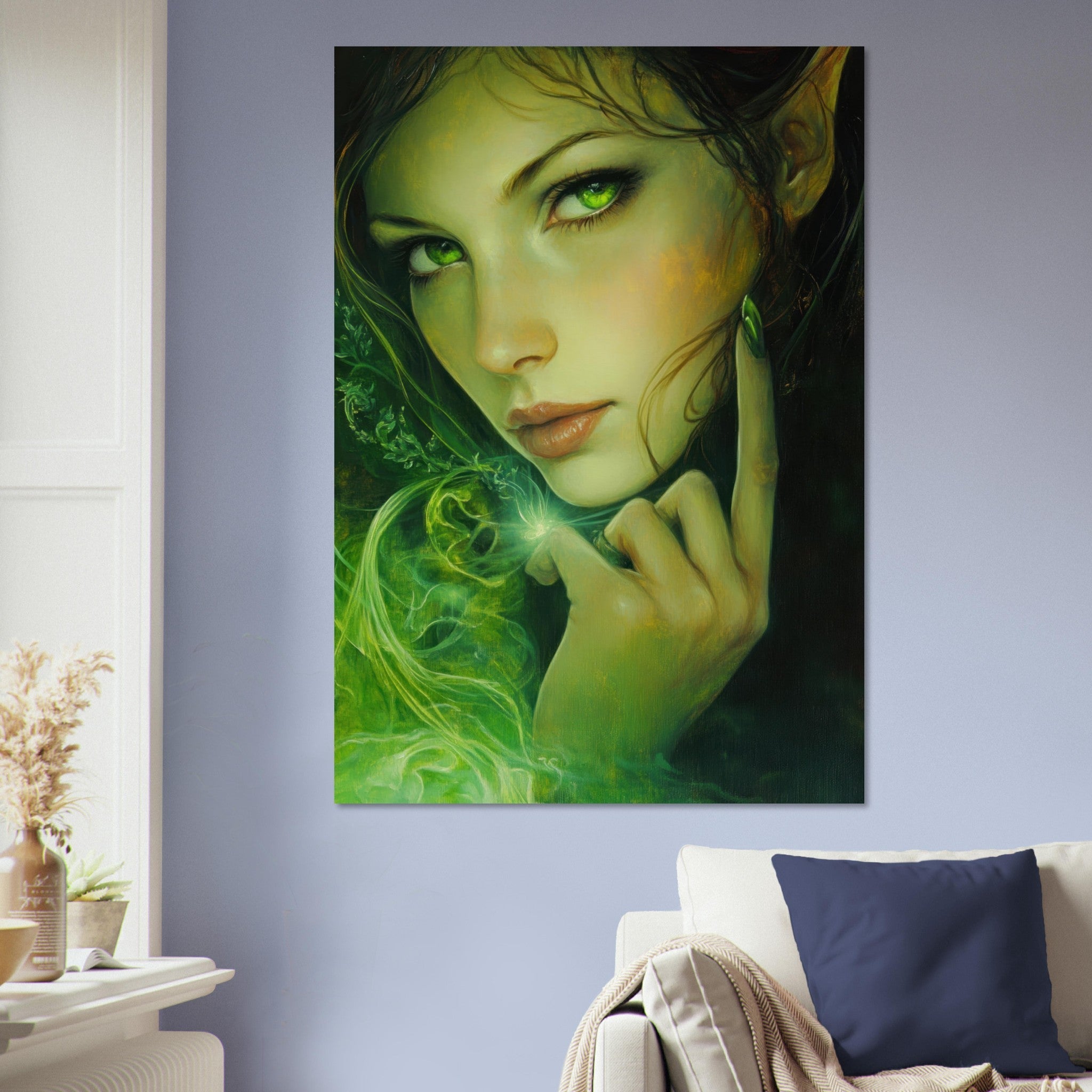 Aluminum Print Portrait - The Fae Sorceress of the Emerald Woods Oil Faint - Shop Ai Art WebShop - Digital Art online Store