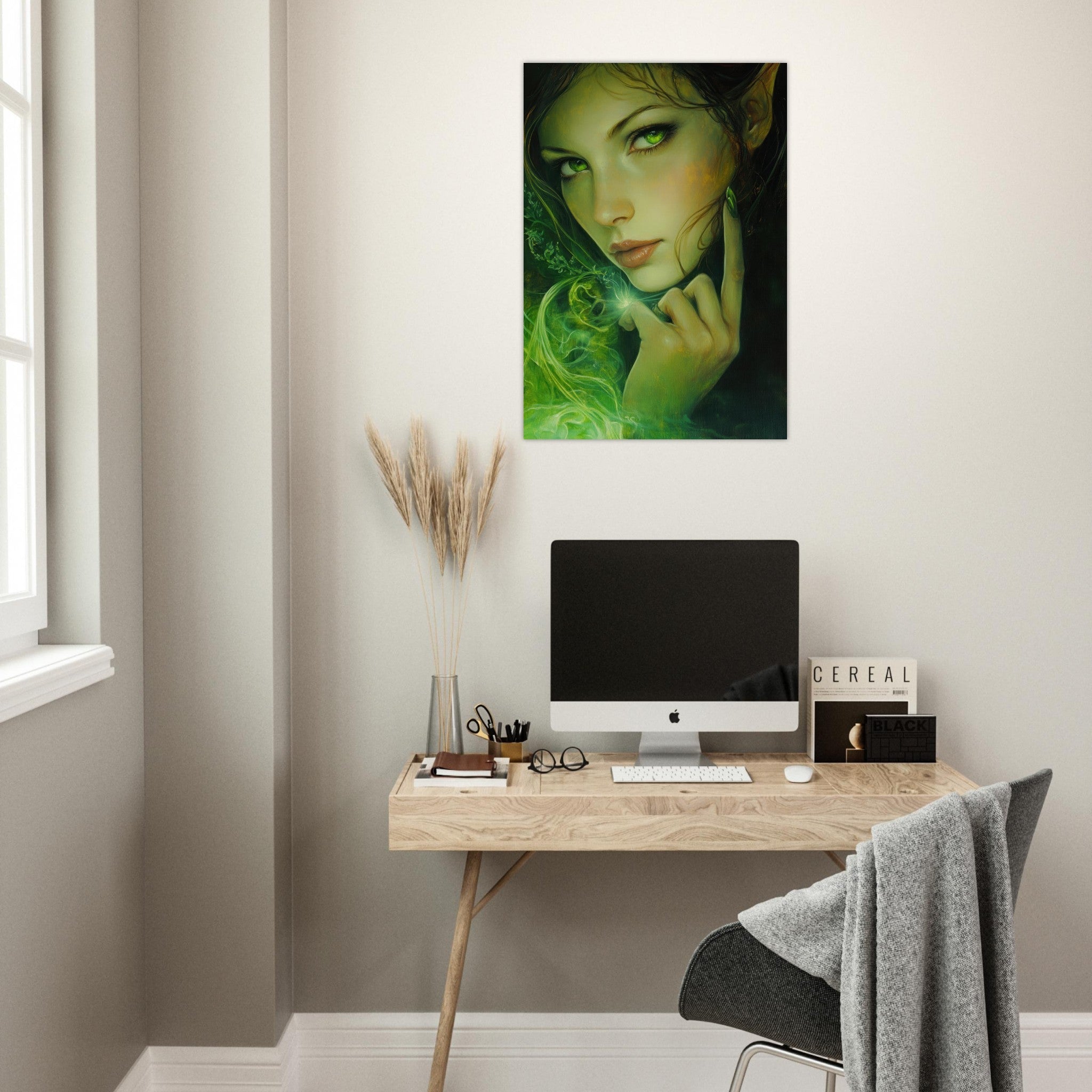 Aluminum Print Portrait - The Fae Sorceress of the Emerald Woods Oil Faint - Shop Ai Art WebShop - Digital Art online Store
