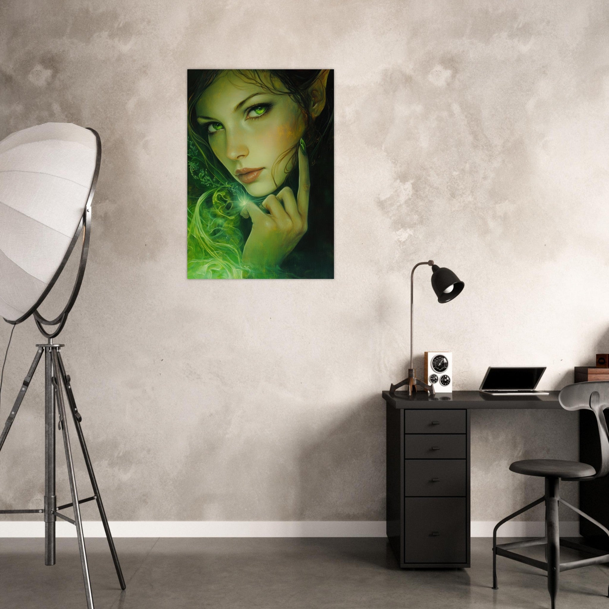 Aluminum Print Portrait - The Fae Sorceress of the Emerald Woods Oil Faint - Shop Ai Art WebShop - Digital Art online Store