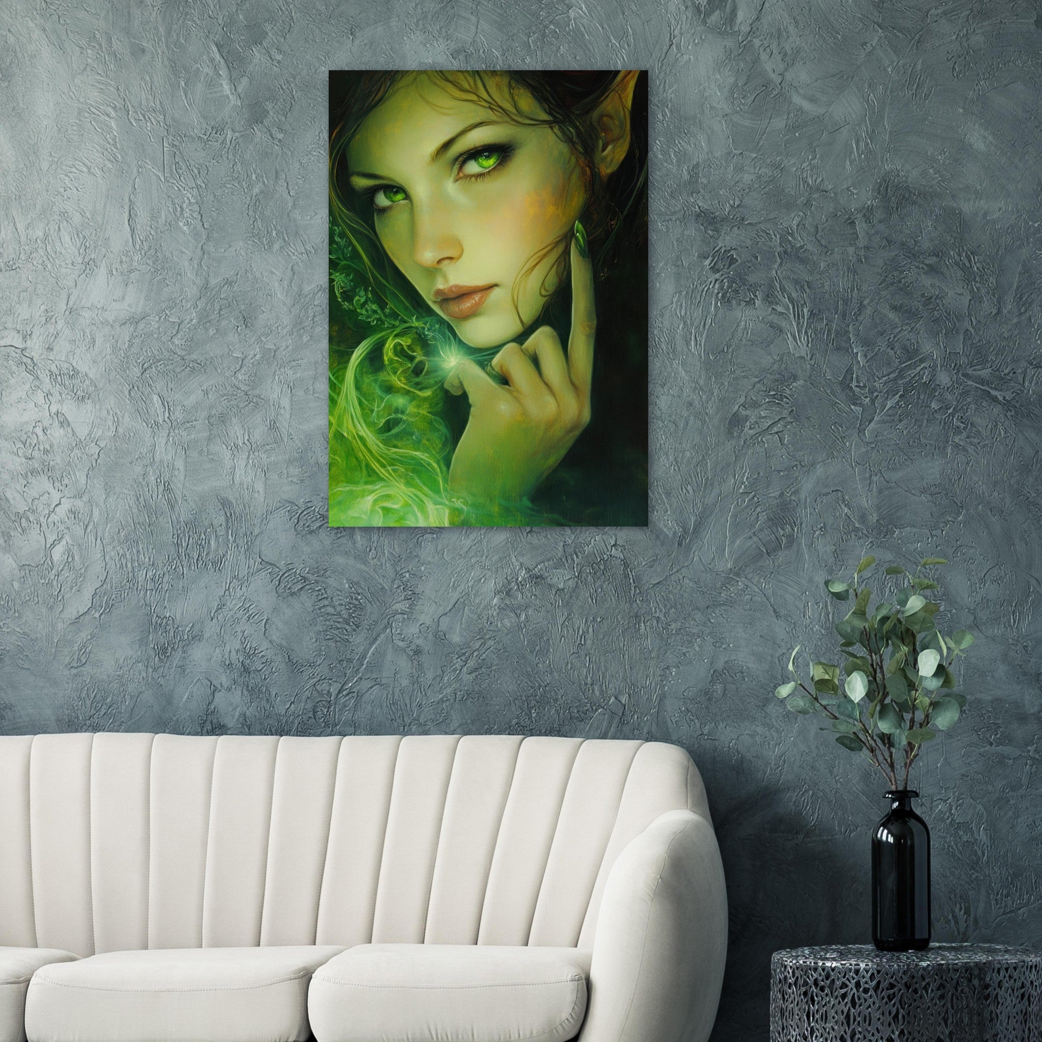 Aluminum Print Portrait - The Fae Sorceress of the Emerald Woods Oil Faint - Shop Ai Art WebShop - Digital Art online Store