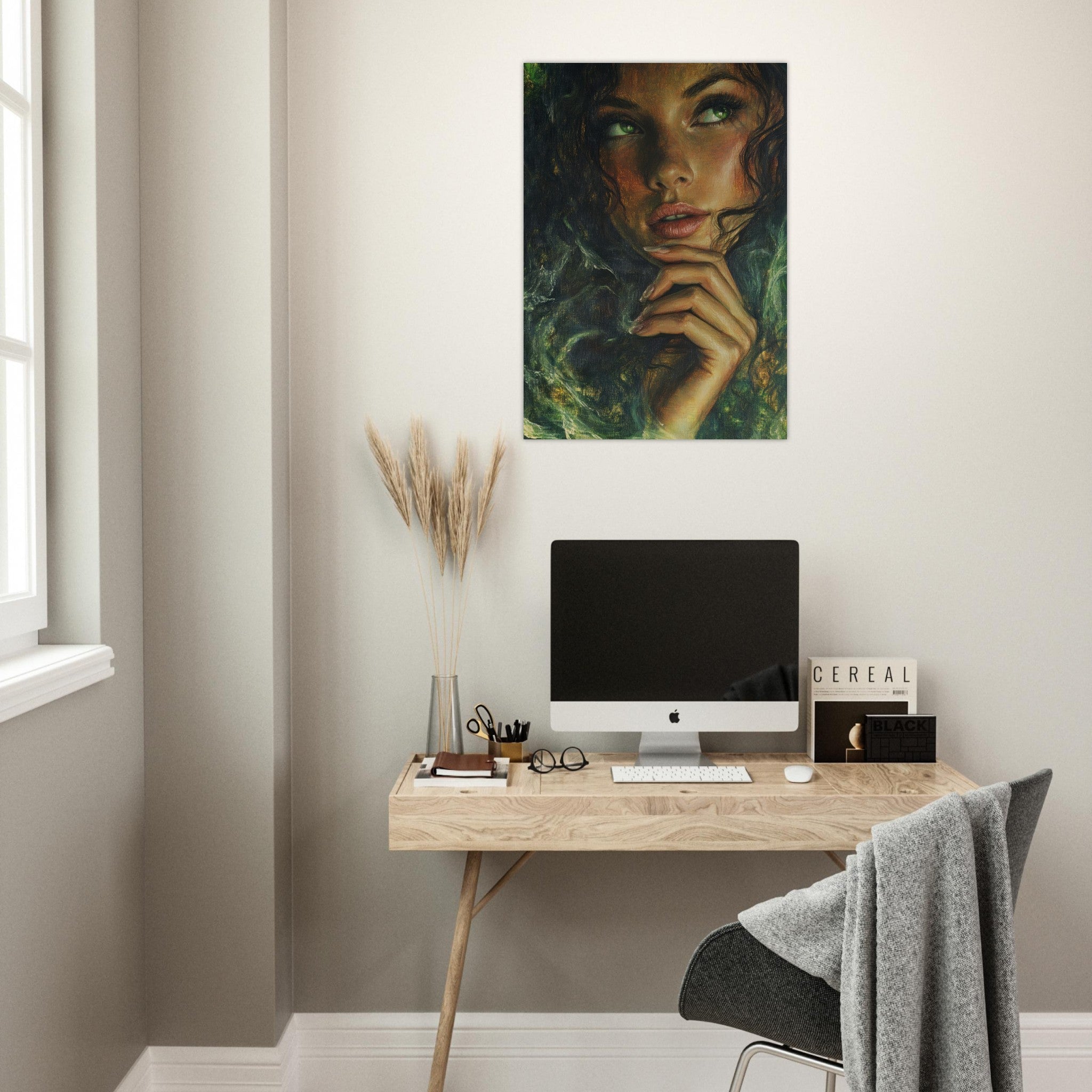 Aluminum Print Portrait - The Fae Sorceress of the Emerald Woods Oil Faint 3 - Shop Ai Art WebShop - Digital Art online Store