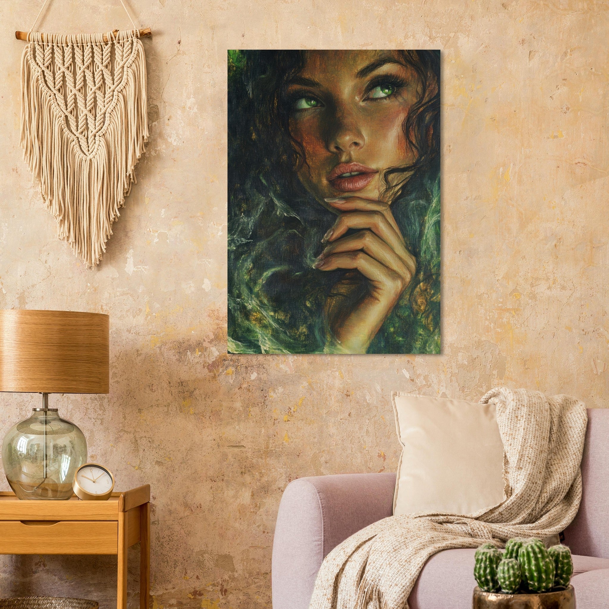 Aluminum Print Portrait - The Fae Sorceress of the Emerald Woods Oil Faint 3 - Shop Ai Art WebShop - Digital Art online Store